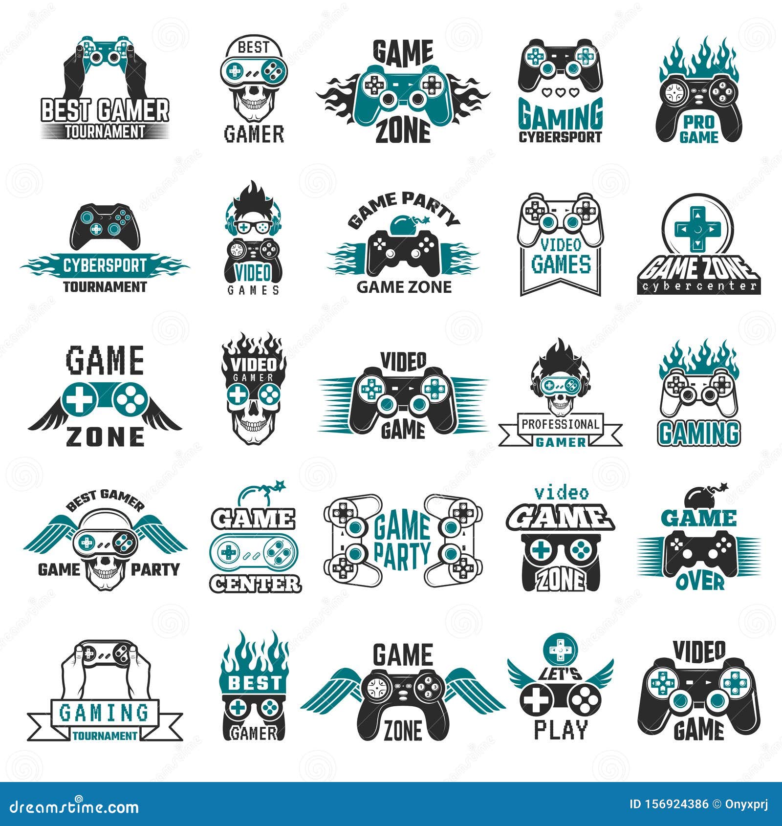 Video Game Labels. Gaming Console Cybersport Logo Joystick Controller  Symbols of Entertainment Club Vector Collection Stock Vector - Illustration  of background, logo: 156924386