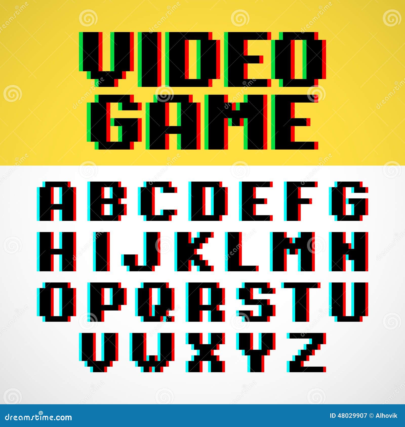 Retro Pixel Game alphabet font. Pixel script letters, numbers and  punctuations. 80s arcade video game typescript. Stock Vector