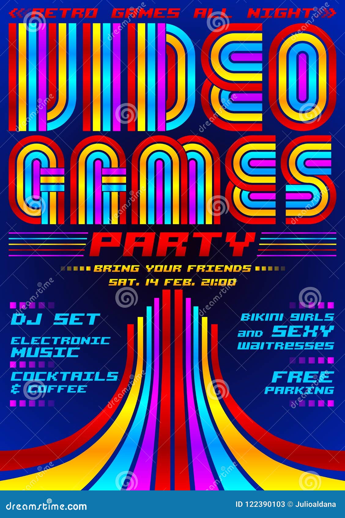 video games party, poster event template, eighties games style