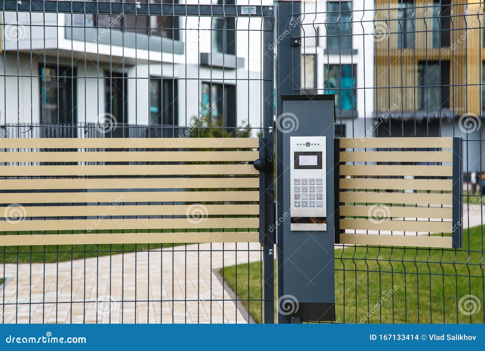 video intercom on the gate at the entrance to the residential area