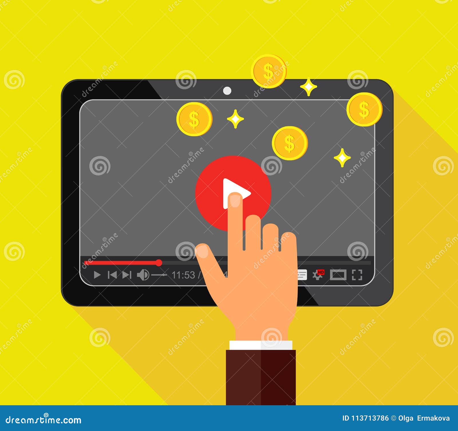 video monetization concept. making money from video content.   in flat style