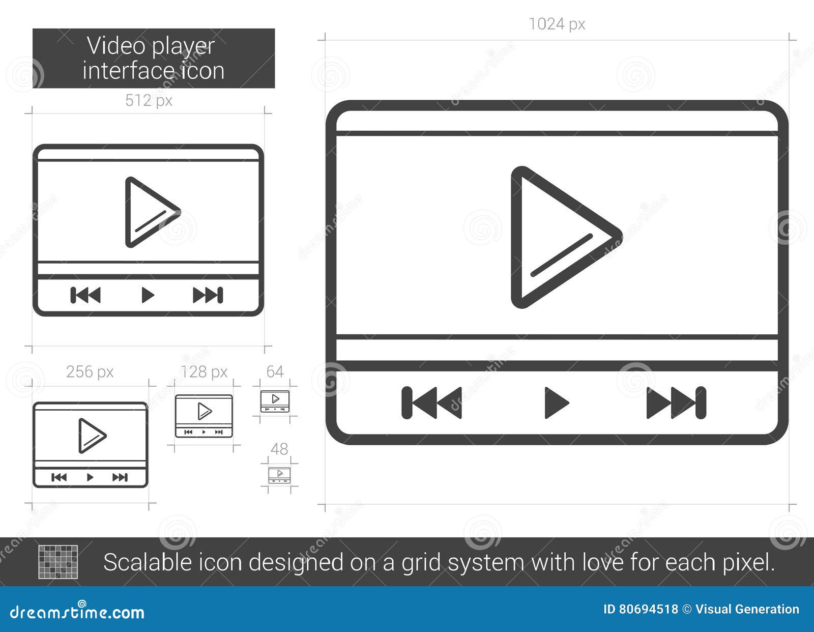 Video Player Interface Line Icon. Stock Vector - Illustration of drawn,  computer: 80694518, image size:1600x1242