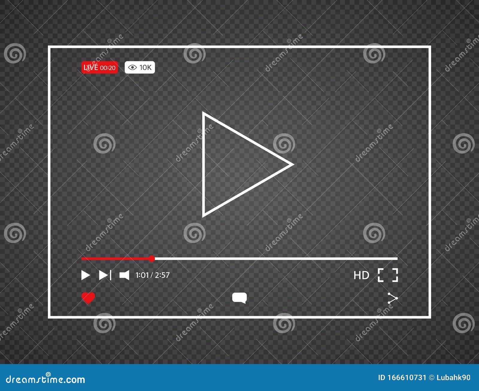 Video Player. Live Stream Video Background with 10k Views. Interface Web  Screen Template Stock Vector - Illustration of digital, background:  166610731