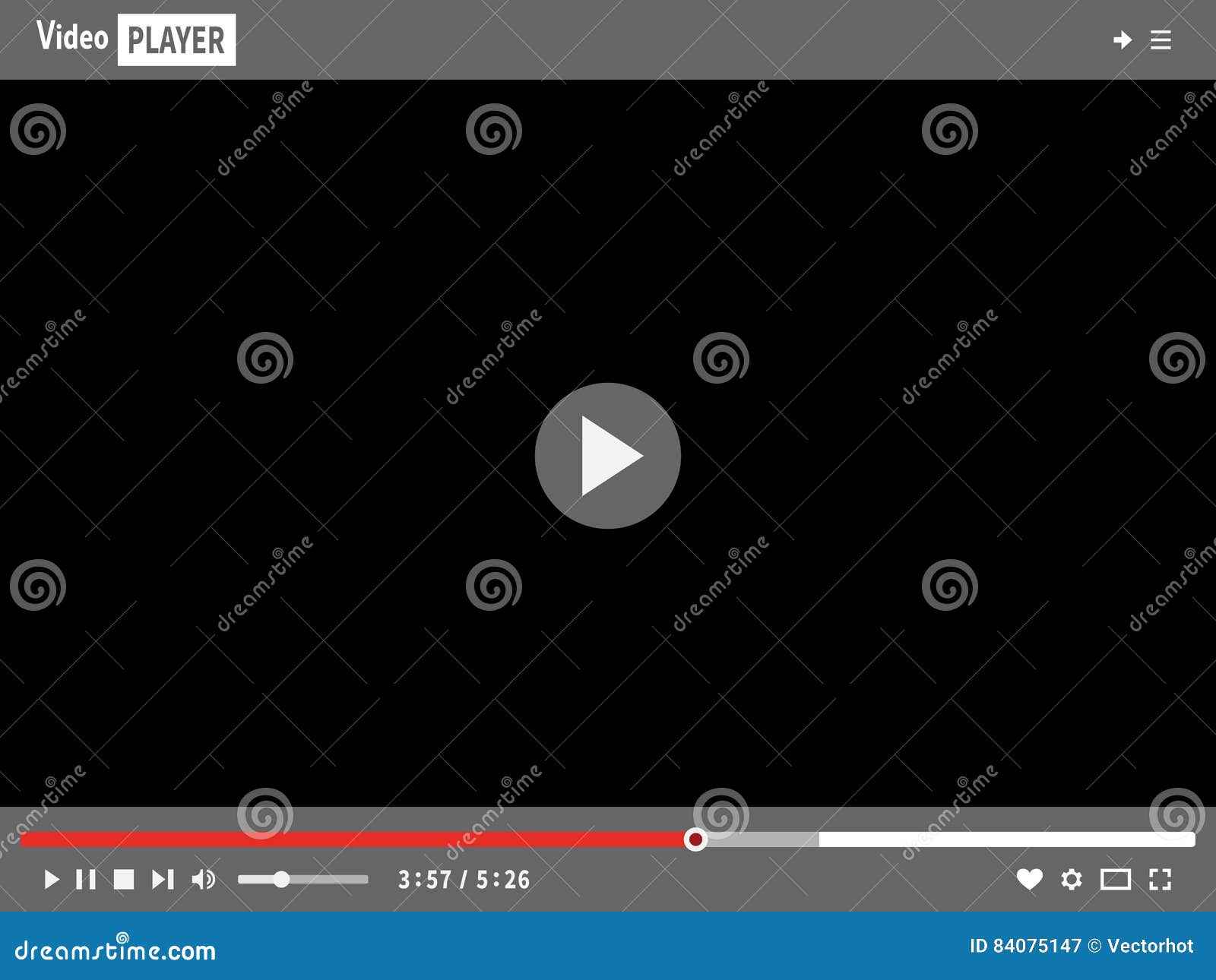 Video Player Template Interface for  and Mobile Apps. Black Screen