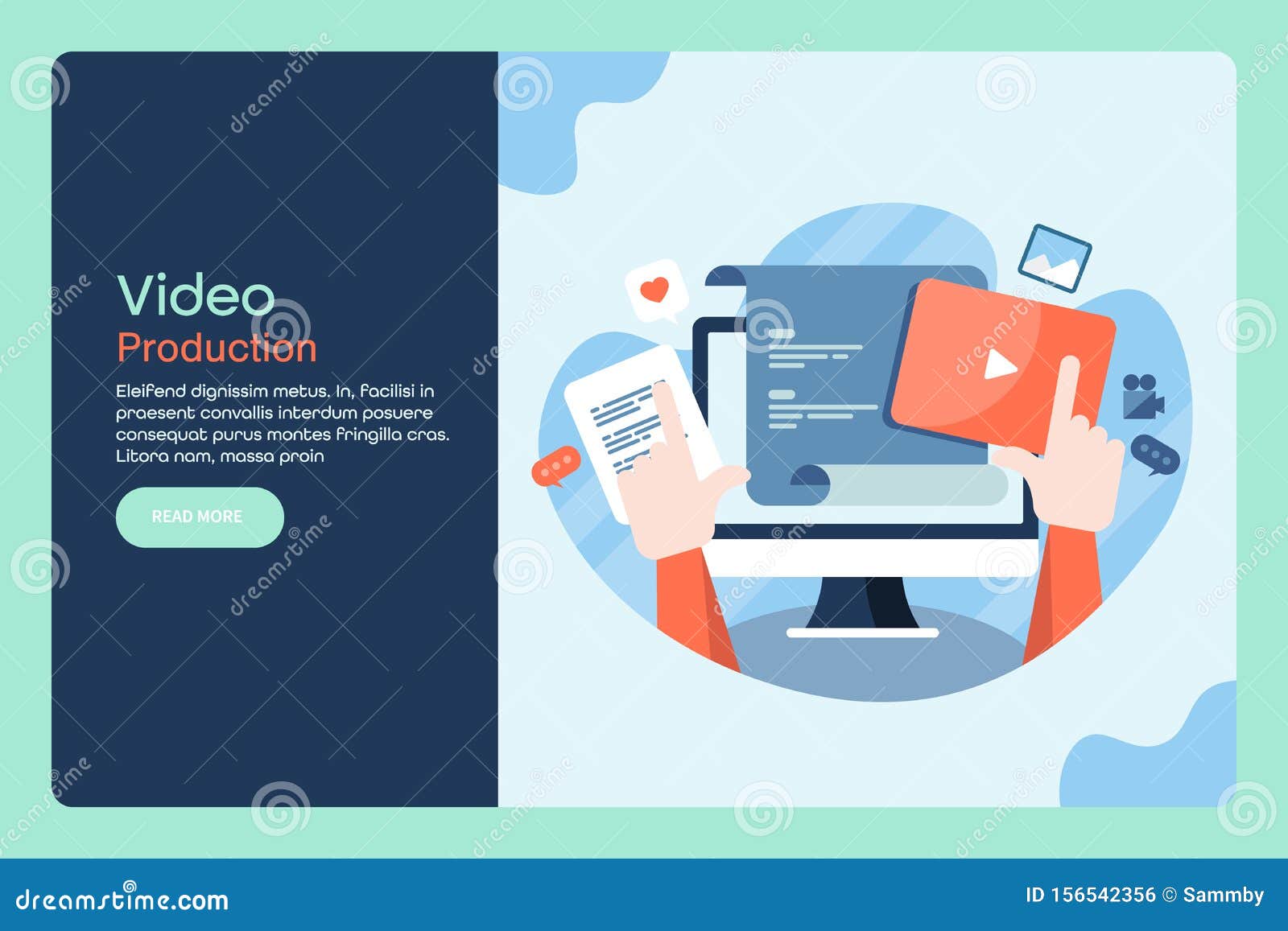 Video Production, Animation Making, Scripting, Video Editing Software Concept, Vector Banner