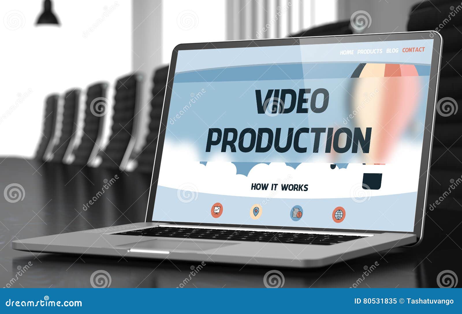 video production concept on laptop screen. 3d.