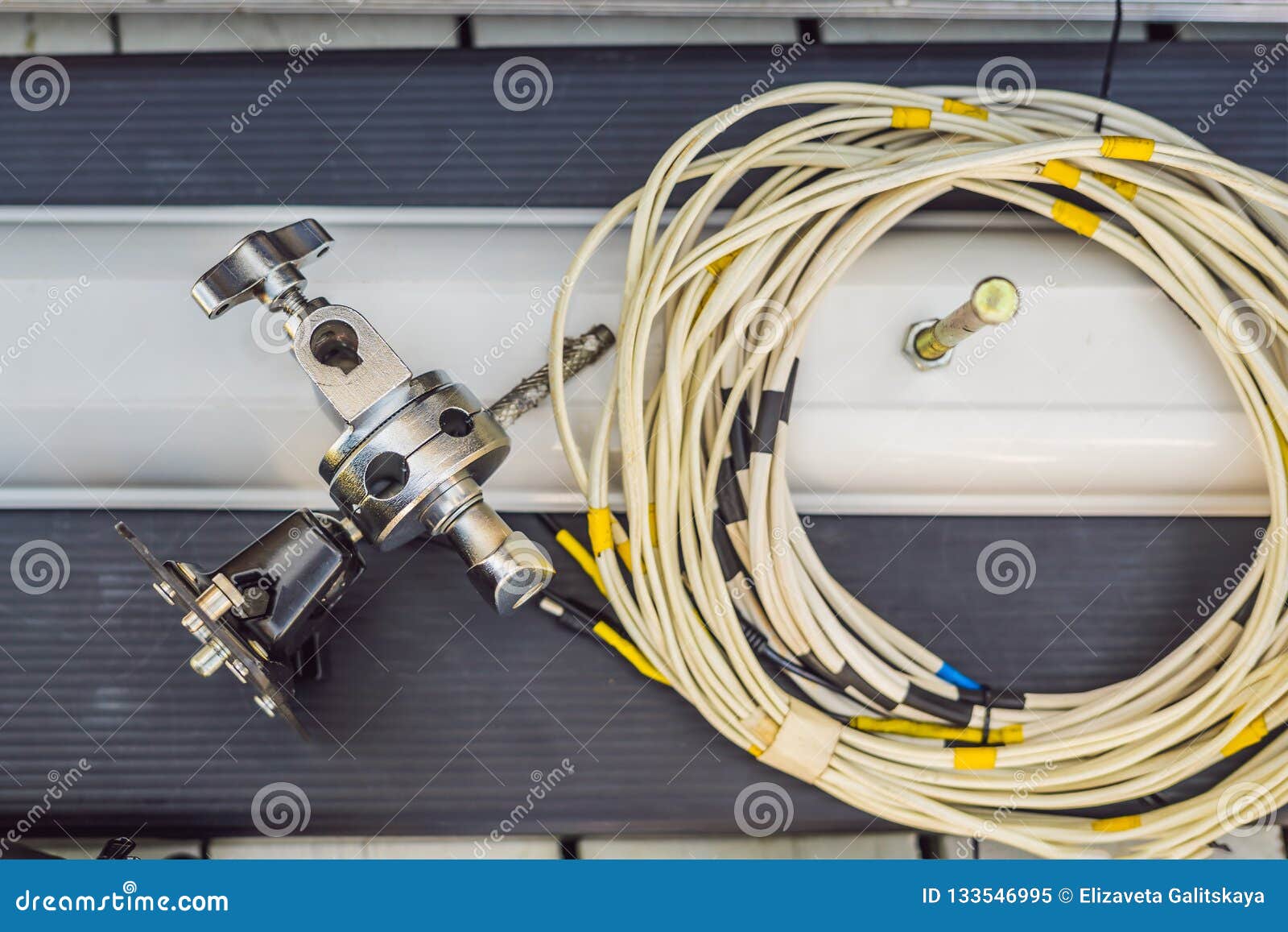 Video Production Gear on a Set Big Cinema Lights and Light Rigging