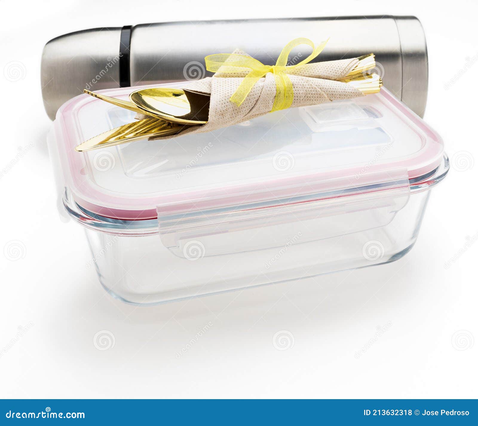 Vidrio Tupperware Termos De Acero Inoxidable Con Cubiertos Y Servilleta  Recipiente De Vidrio Termos De Acero Inoxidable Con Cubier Foto de archivo  - Imagen de calor, cuchara: 213632318