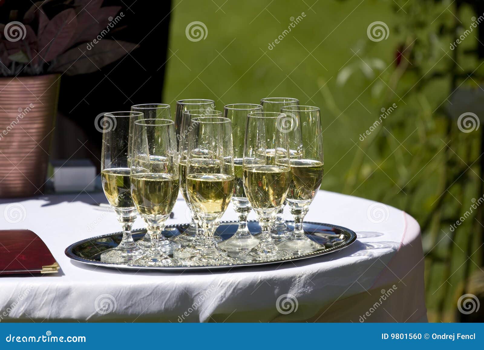 Vidrios con el vino espumoso tirado en la boda