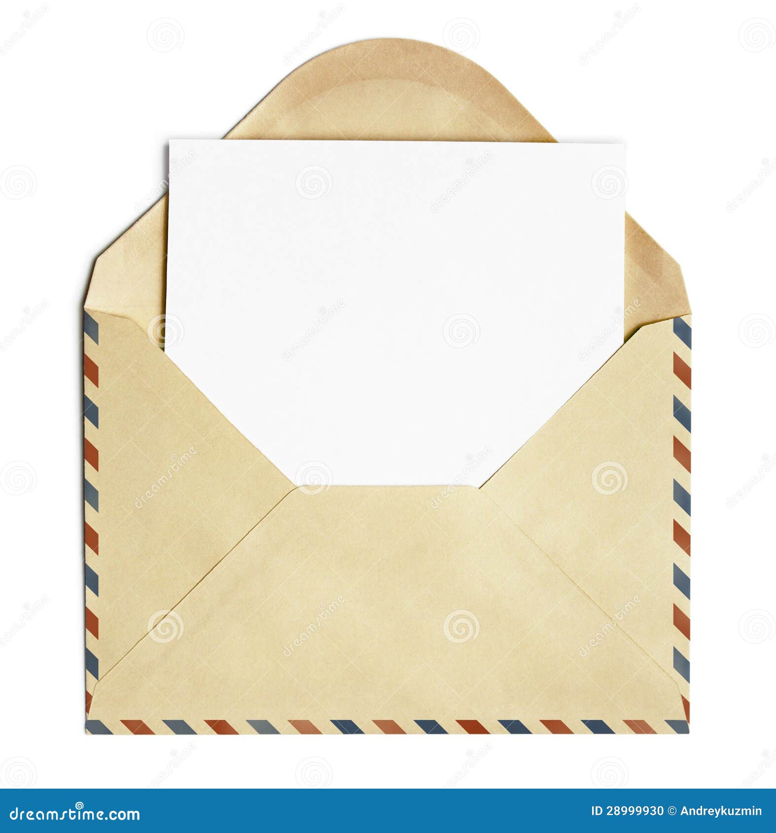 Vieille Enveloppe De Courrier Dair Ouvert Avec La Feuille De Papier Blanc Disolement Photo 