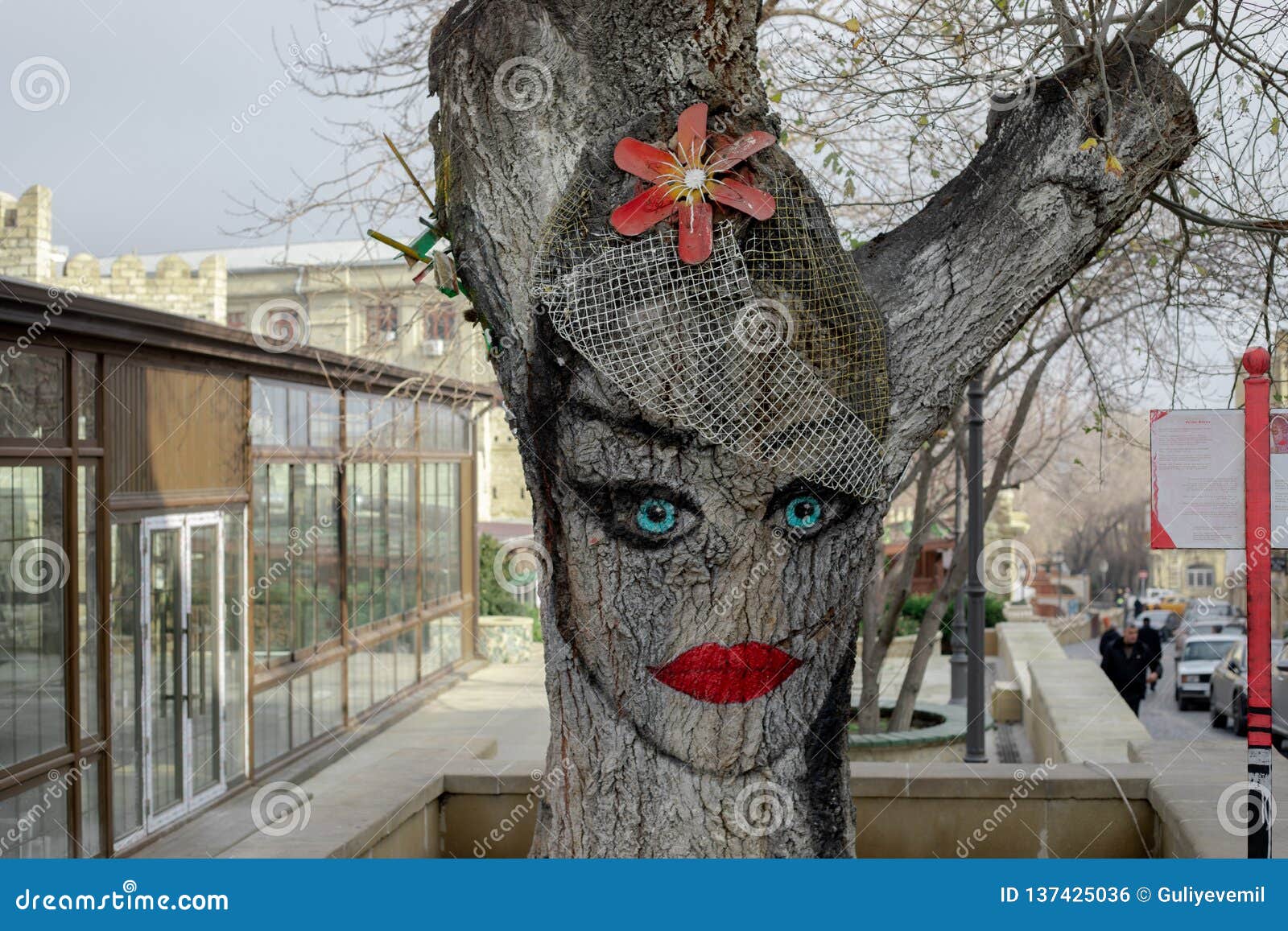 Vieille Ville De Bakou Azerbaïdjan Décoration D'arbre D'usine De Mur D'art  De Rue Image Femelle De Visage Photo éditorial - Image du endroit,  décoration: 137425036