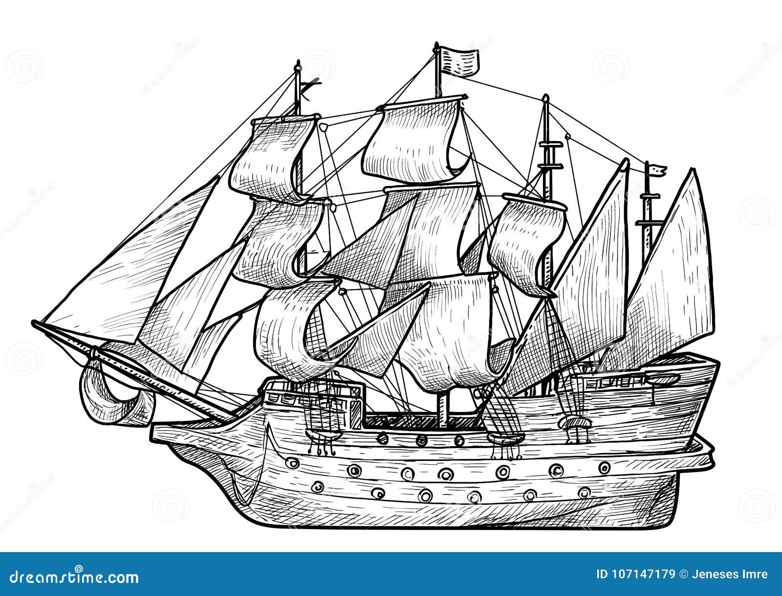 Viejo Ejemplo Del Barco De Navegación, Dibujo, Grabado, Tinta, Línea Arte,  Vector Ilustración del Vector - Ilustración de cuerda, vela: 107147179