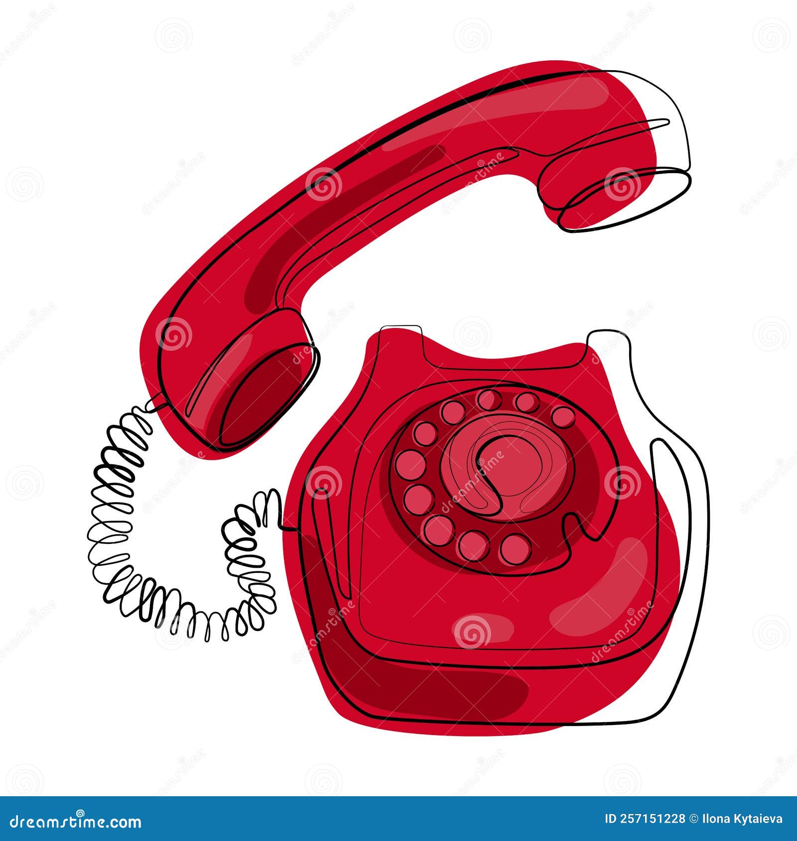 Vector dibujado a mano rotatorio rojo antiguo del teléfono del dial