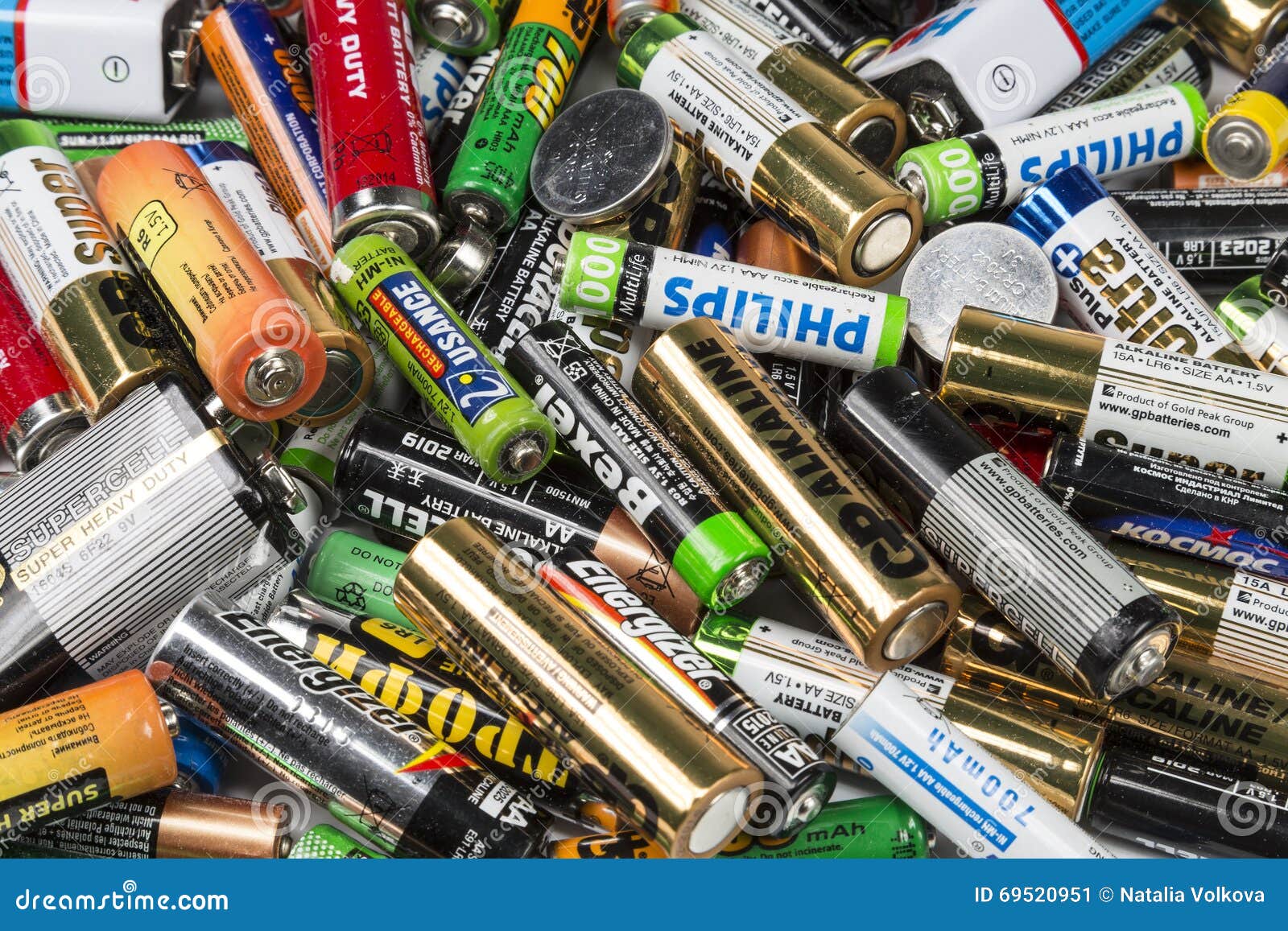 Viele Benutzten AA Und AAA Sortierte Batterien Redaktionelles Foto