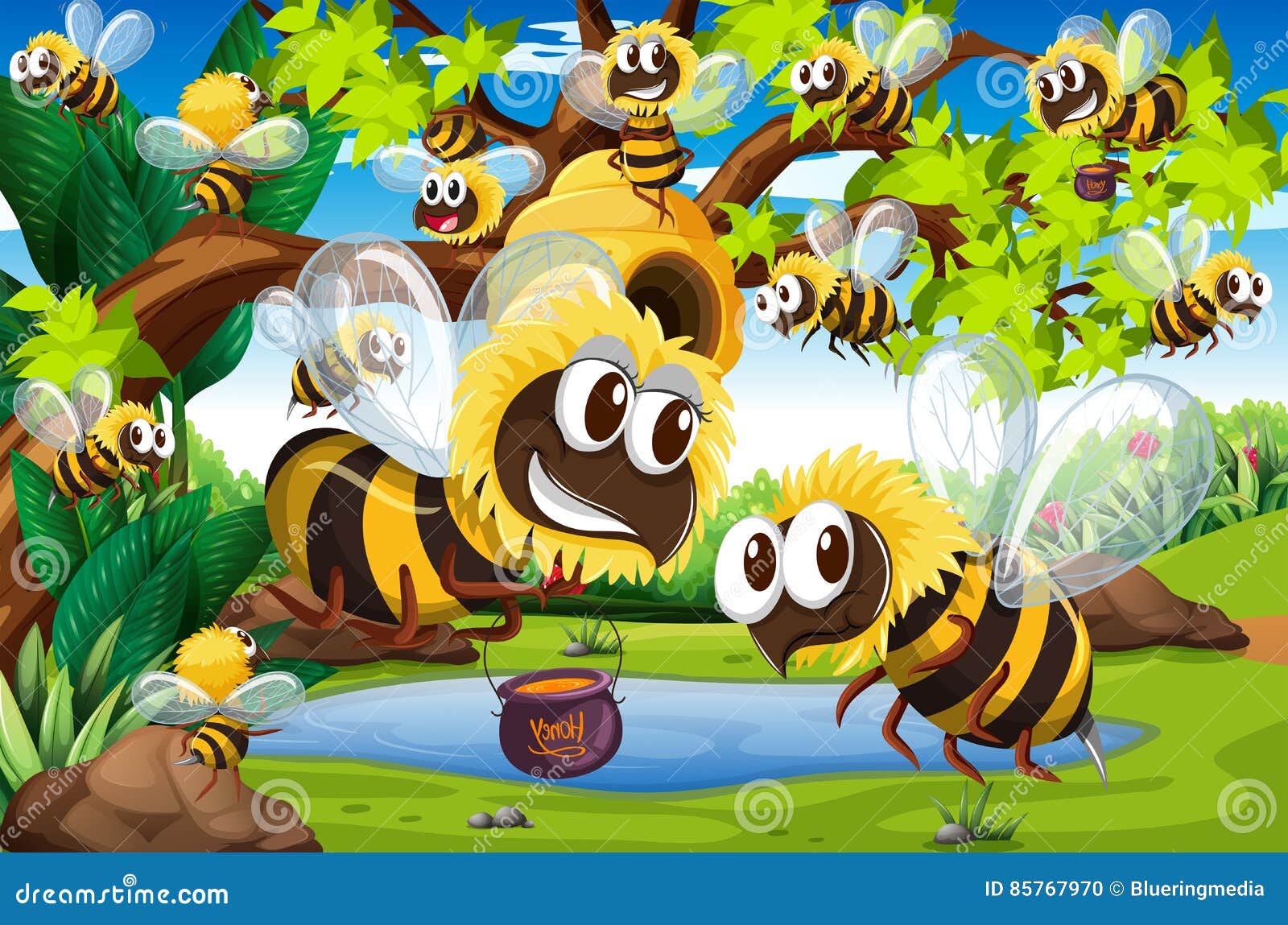 Viele Bienen Die Um Bienenstock Im Garten Fliegen Vektor Abbildung Illustration Von Fliegen Bienenstock