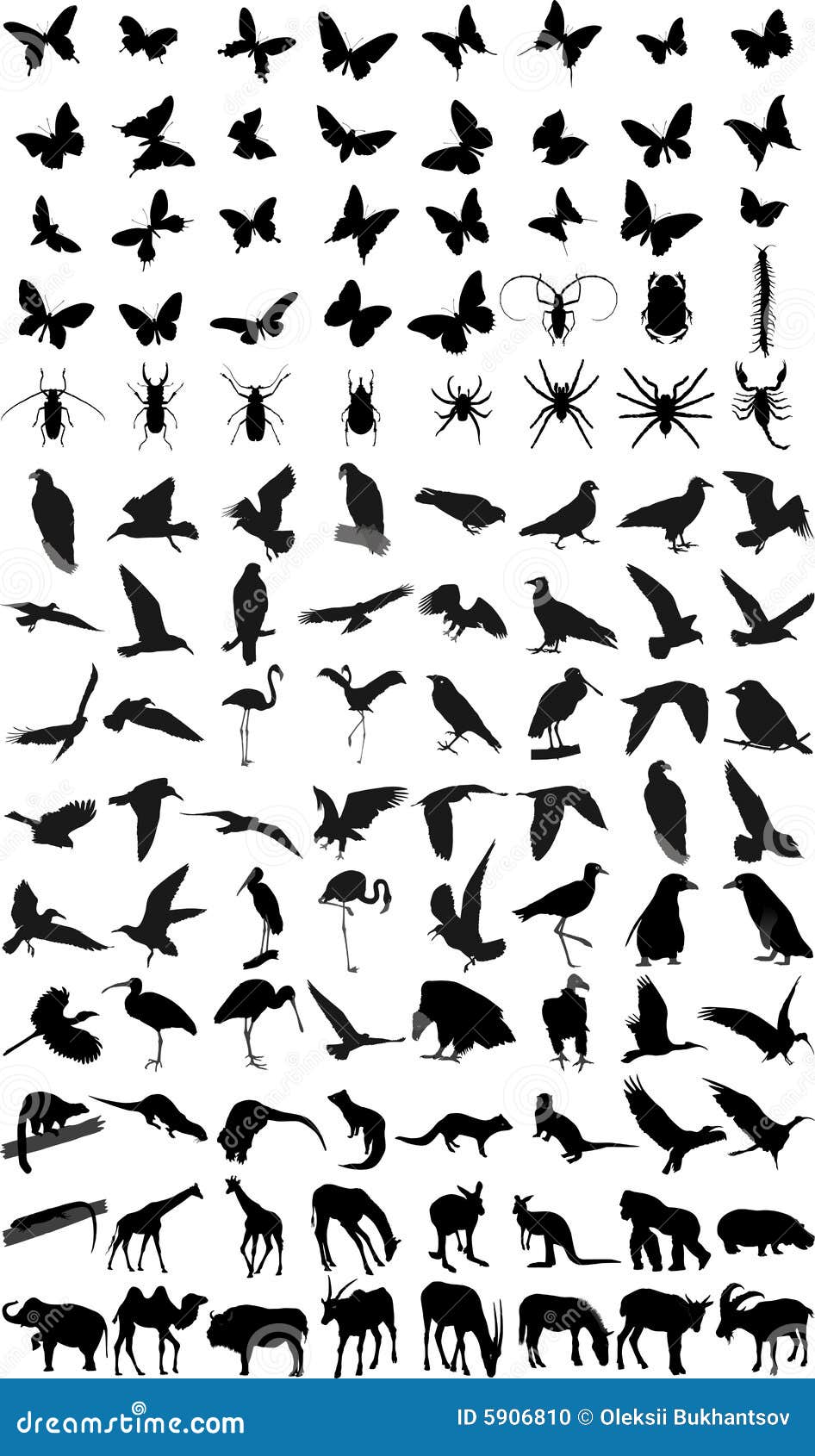 Viele Schattenbilder Der Tiere Vektor Abbildung - Illustration von