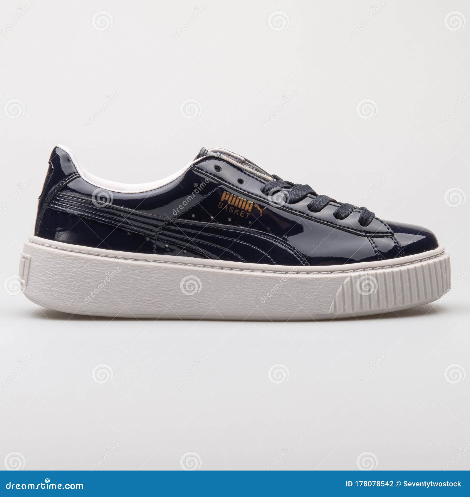 puma platform trainers in blue patent