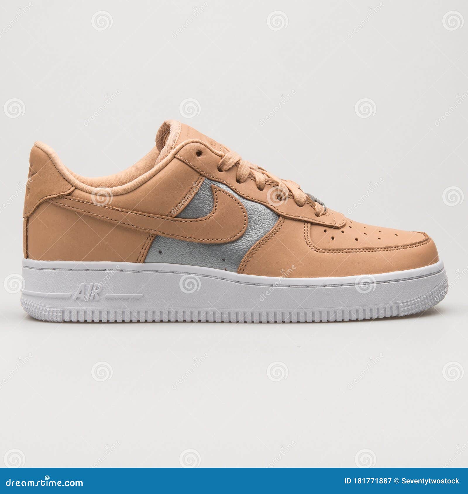 Nike Air Force 1 07 Suede Premium Khaki, Silver and White Sneaker Editorial  Photography - Image of fashion, silver: 181771887