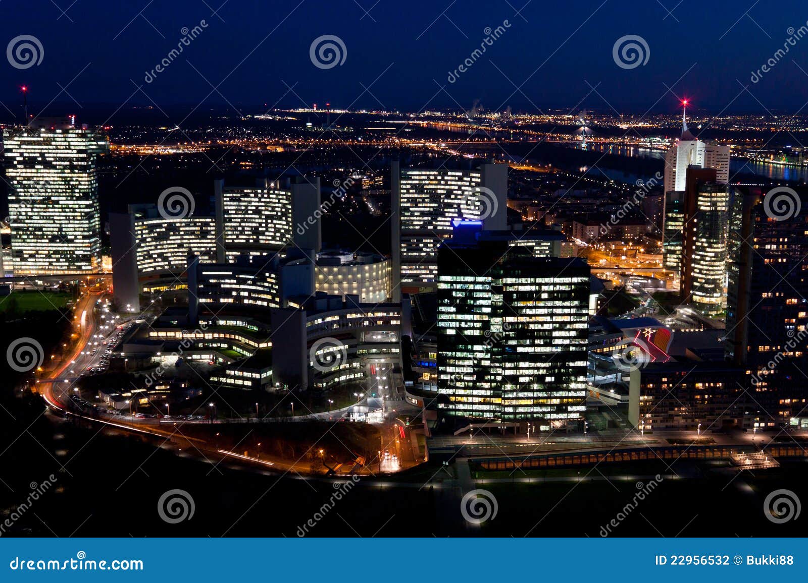 vienna international centre (uno city), at night