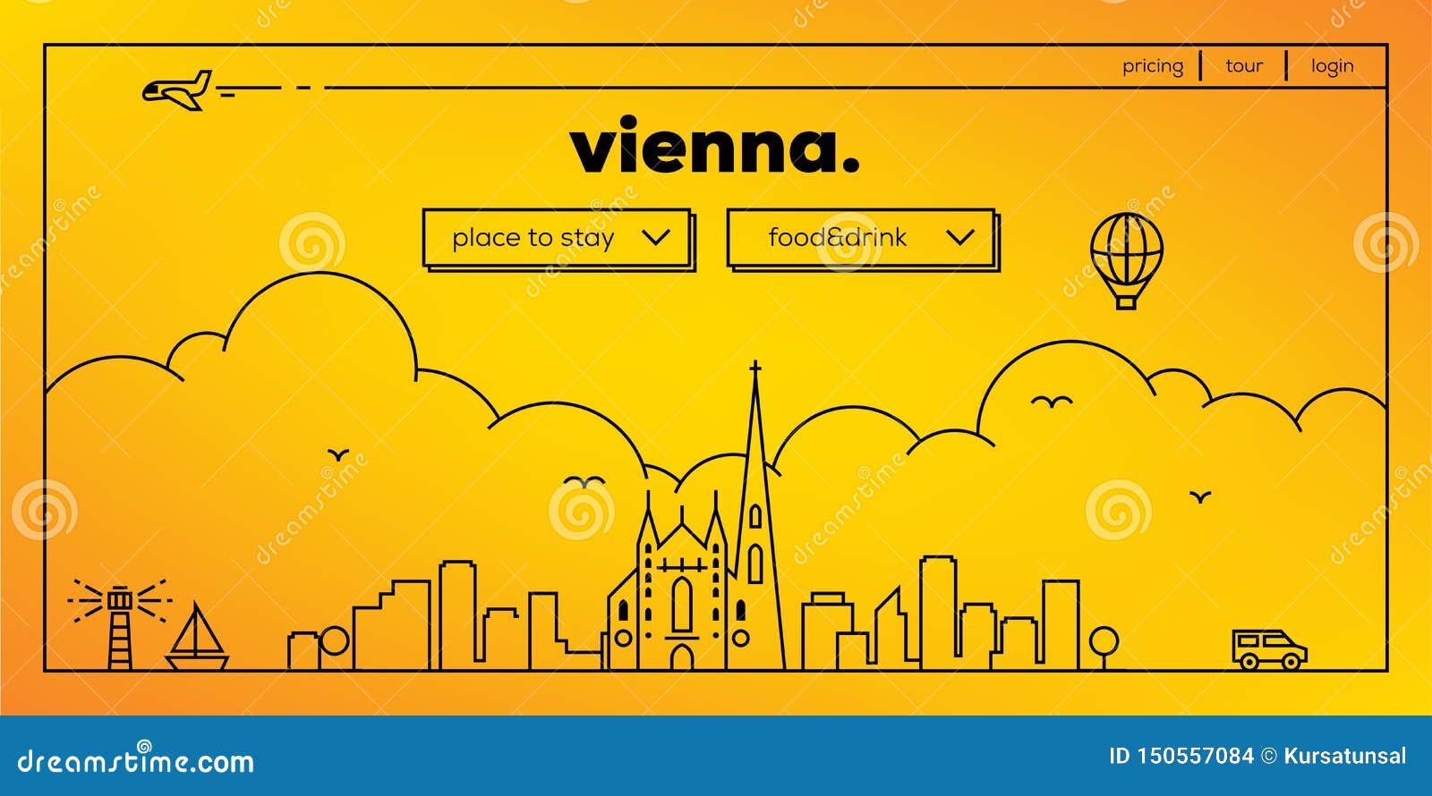 Vienna Modern  Banner Design with Vector Linear Skyline Stock