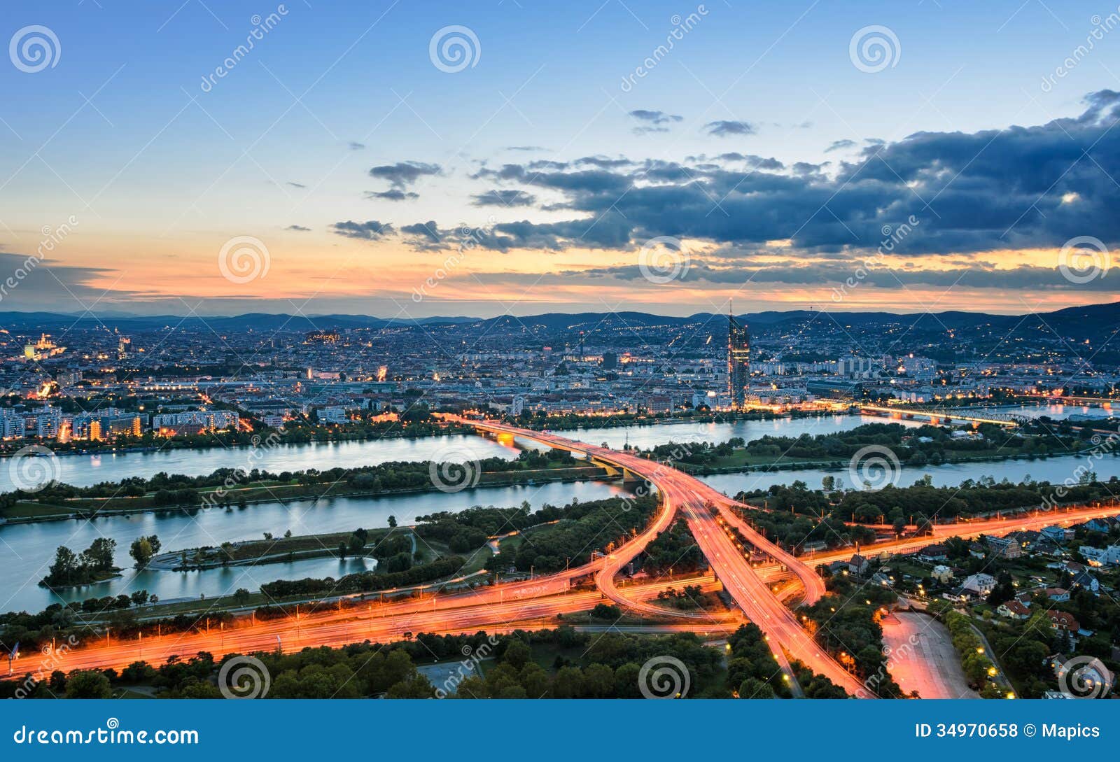 Vienna at sunset, Austria stock photo. Image of panoramic 34970658