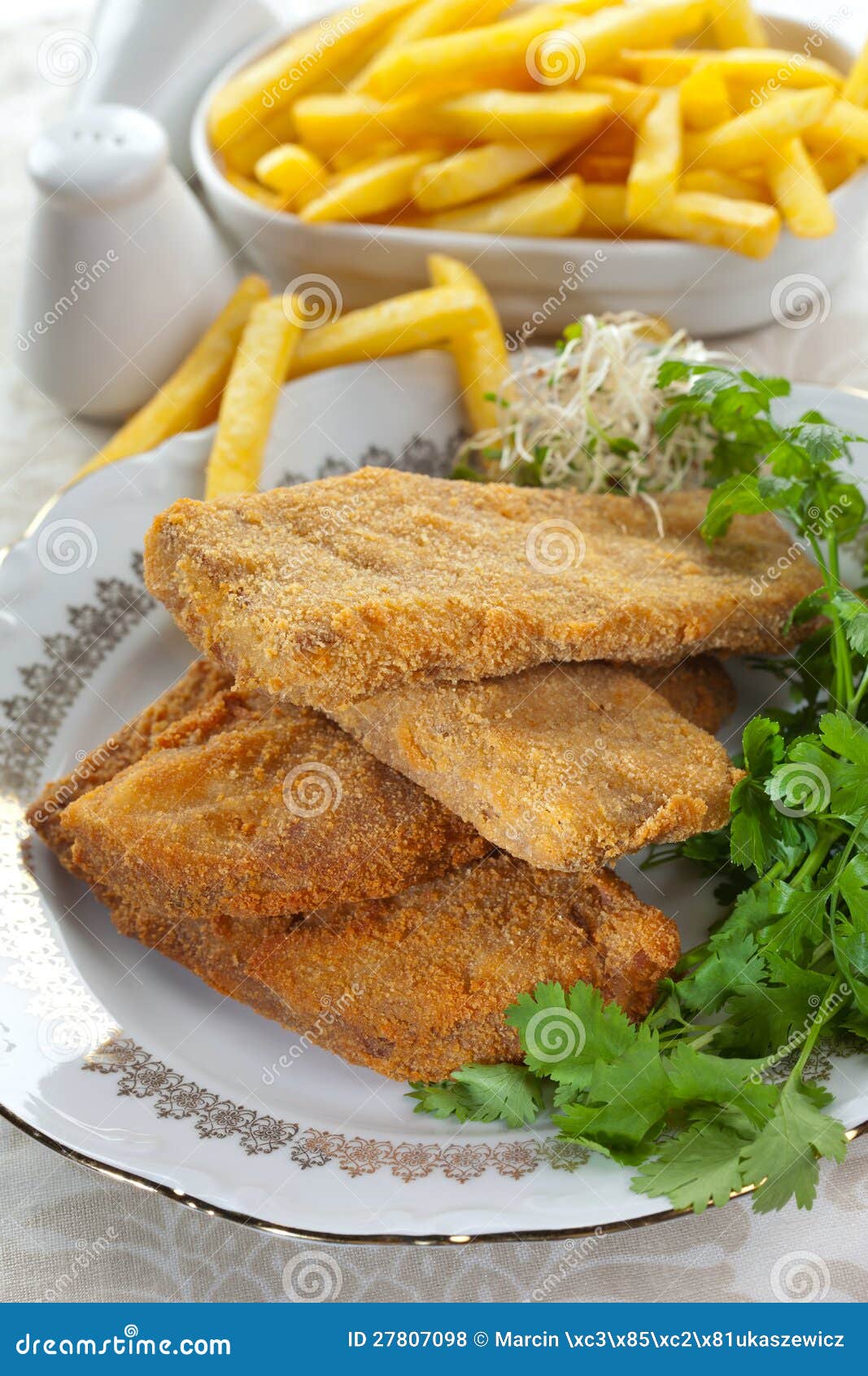 Viennese veal cutlet stock photo. Image of dinner, fries 27807098