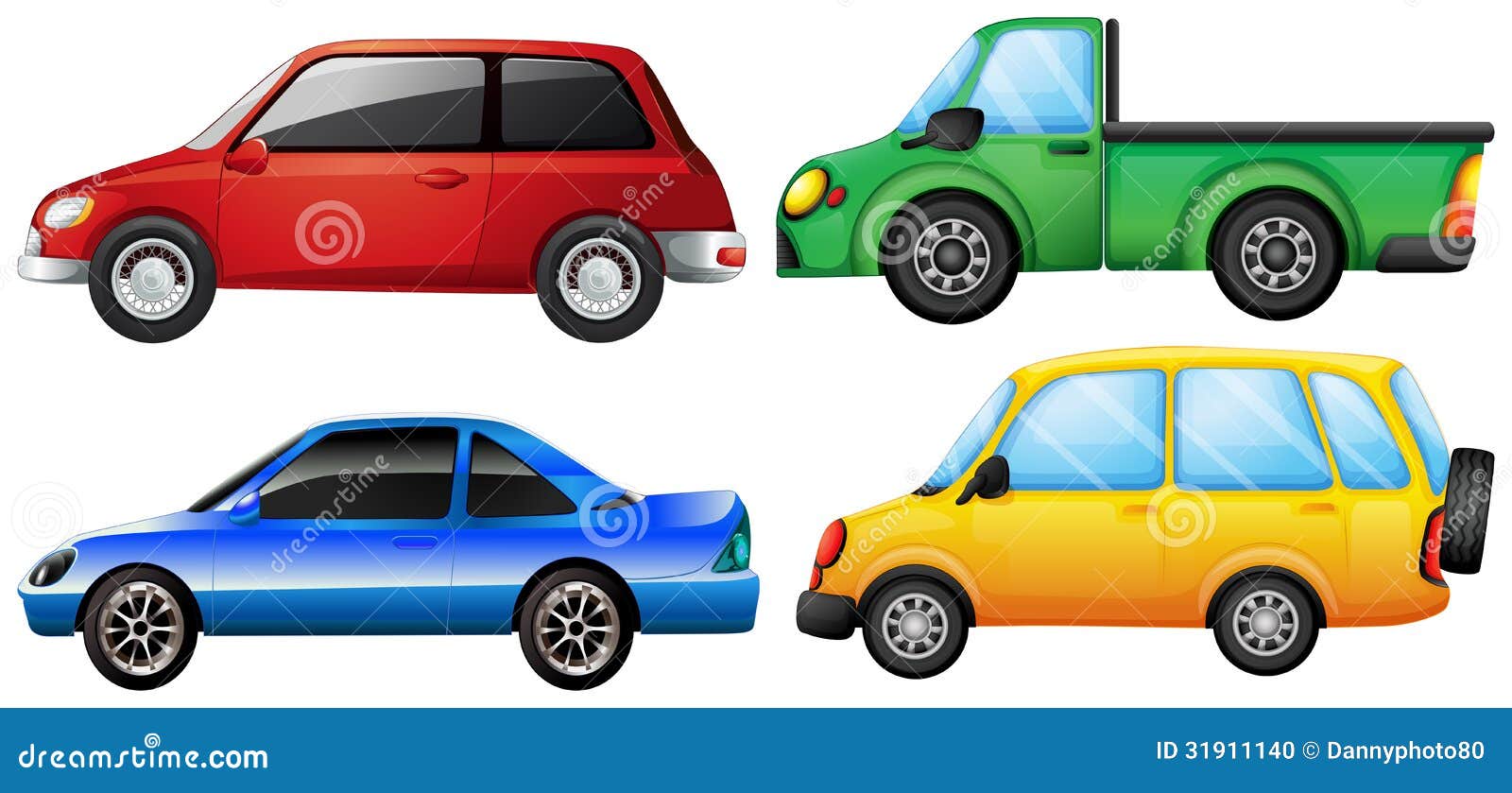 Vier Auto's Met Verschillende Kleuren Vector Illustratie ...
