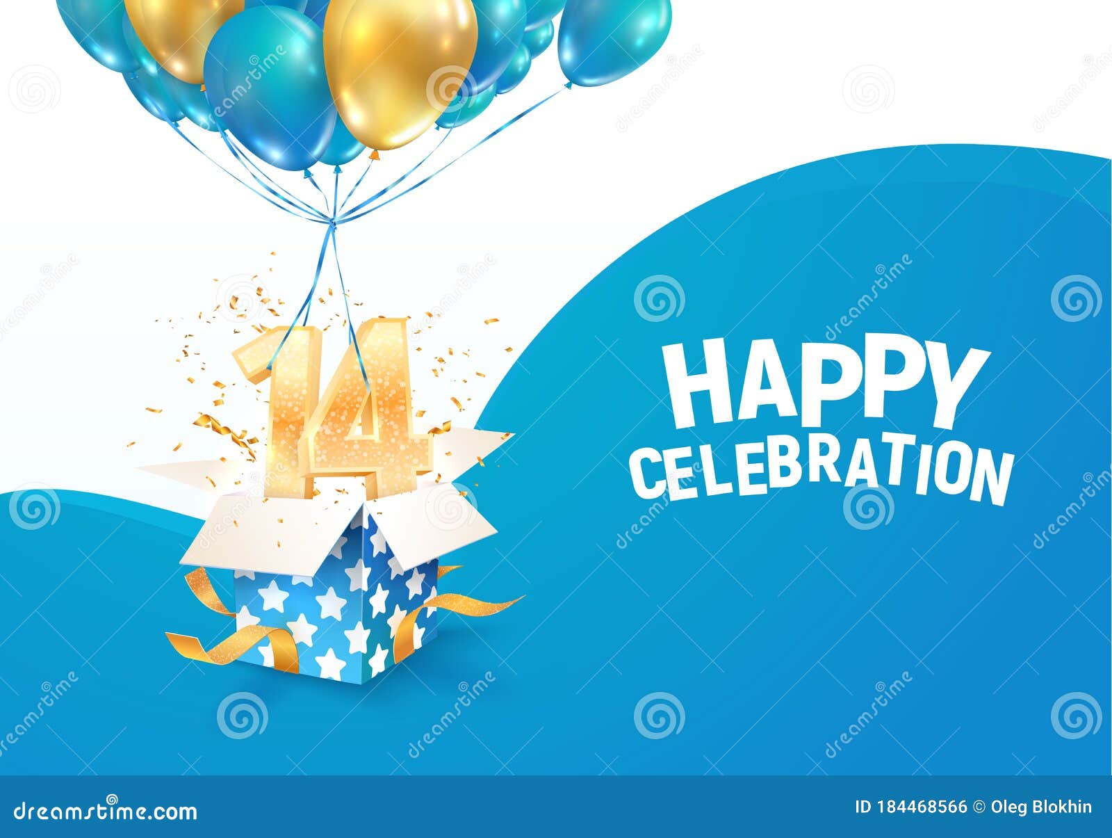 Viering Van De Vectorillustratie Van De Veertiende Verjaardag. Viering Van 14 - Jarig Bestaan. Tienergeboortedag. Open Cadeau Vector Illustratie - Illustration Of Felicitaties, Gebeurtenis: 184468566