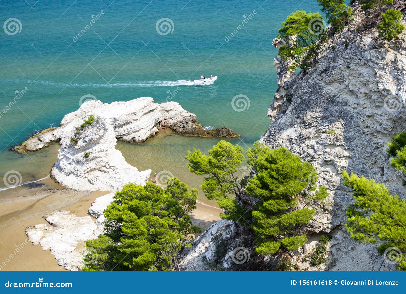 vieste, gargano, apulia, italy. panoramica view of the shores and cliffs with tourquise sea