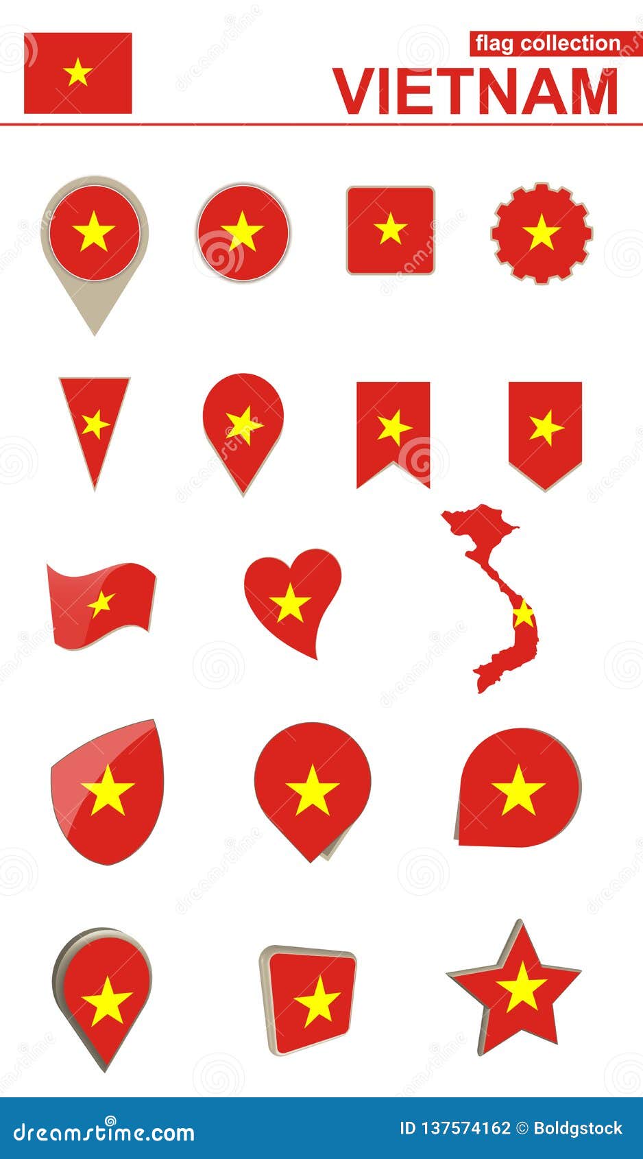 Download Vietnam Flag Collection. Big Set For Design Stock Vector ...