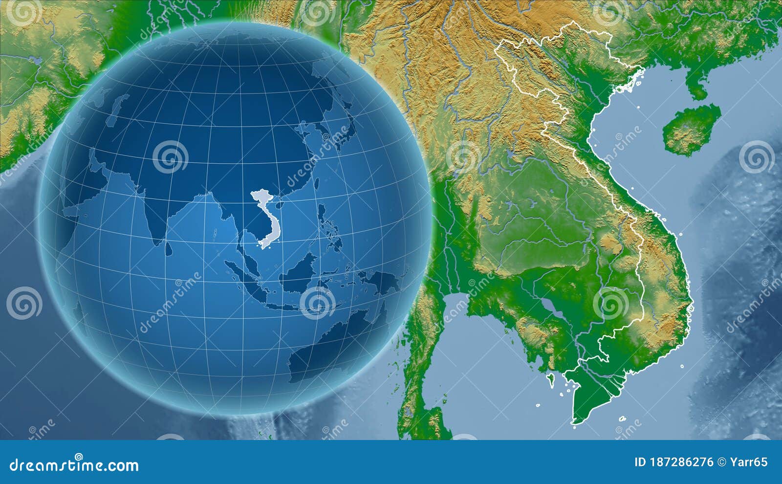 Vietnam Physical. Country and Globe, Composition Stock Illustration Illustration of
