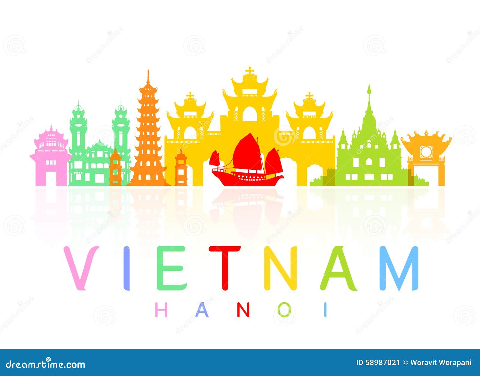 vietnam travel landmarks. stock vector - image: 58987021