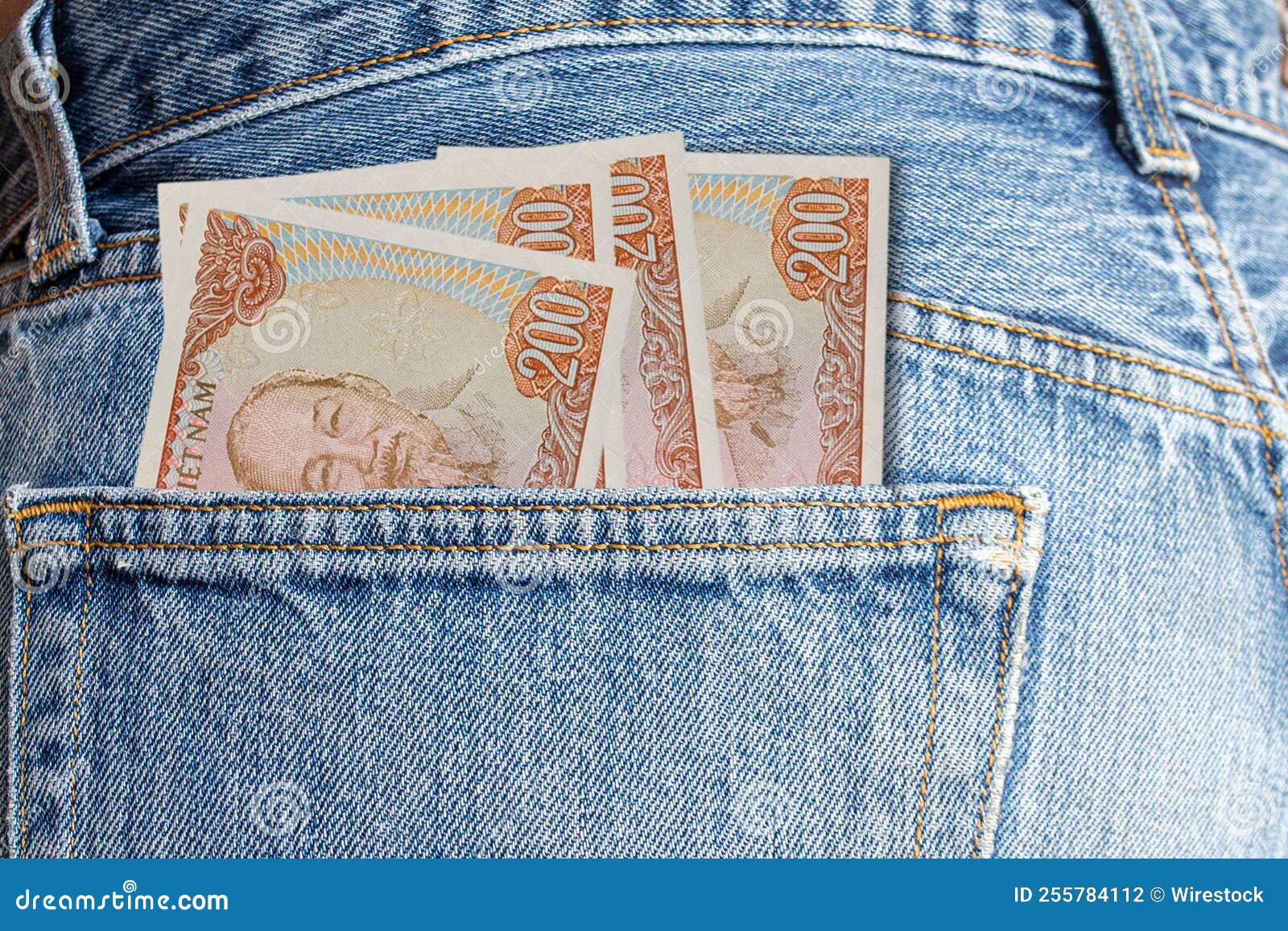 Vietnamese Money in a Jeans Back Pocket Stock Photo Image of