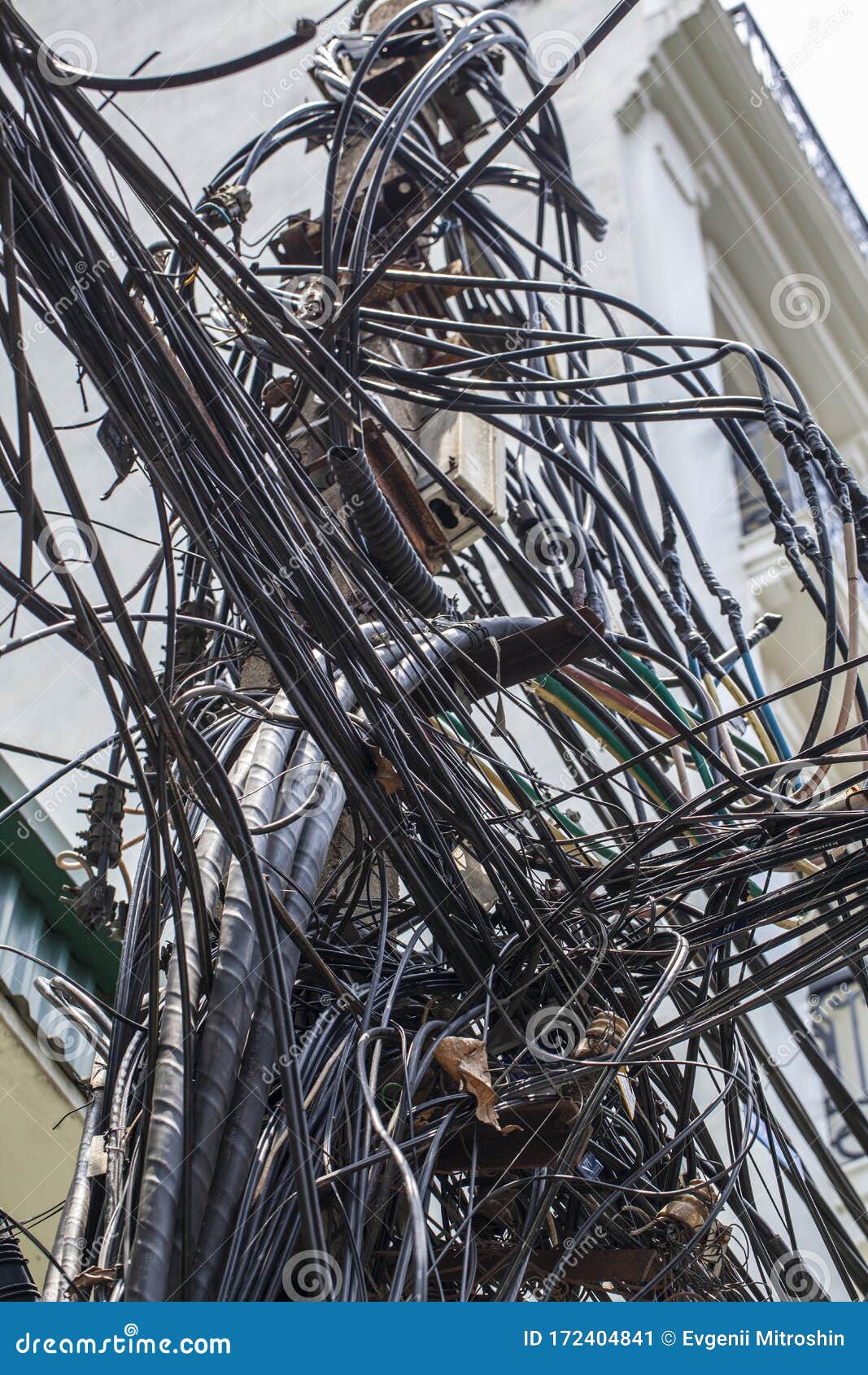 Vietnamese Electrical Networks. Electrical Wires on Poles in Hanoi