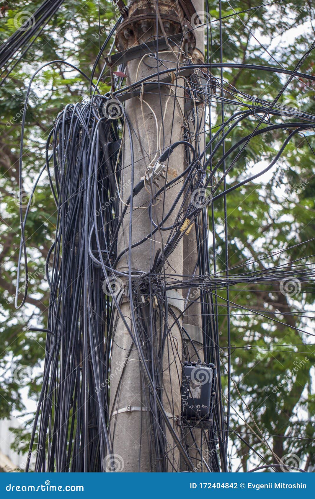 Vietnamese Electrical Networks. Electrical Wires on Poles in Hanoi