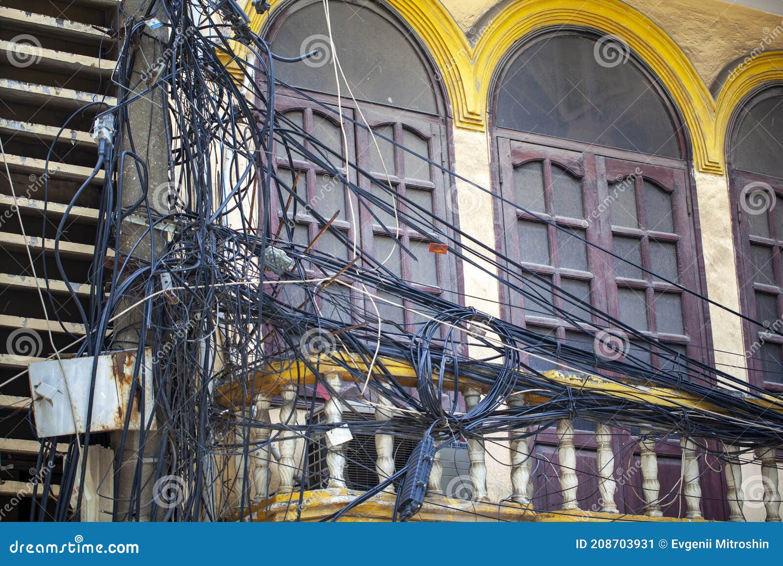 Vietnamese Electrical Networks. Electrical Wires on Poles in Hanoi