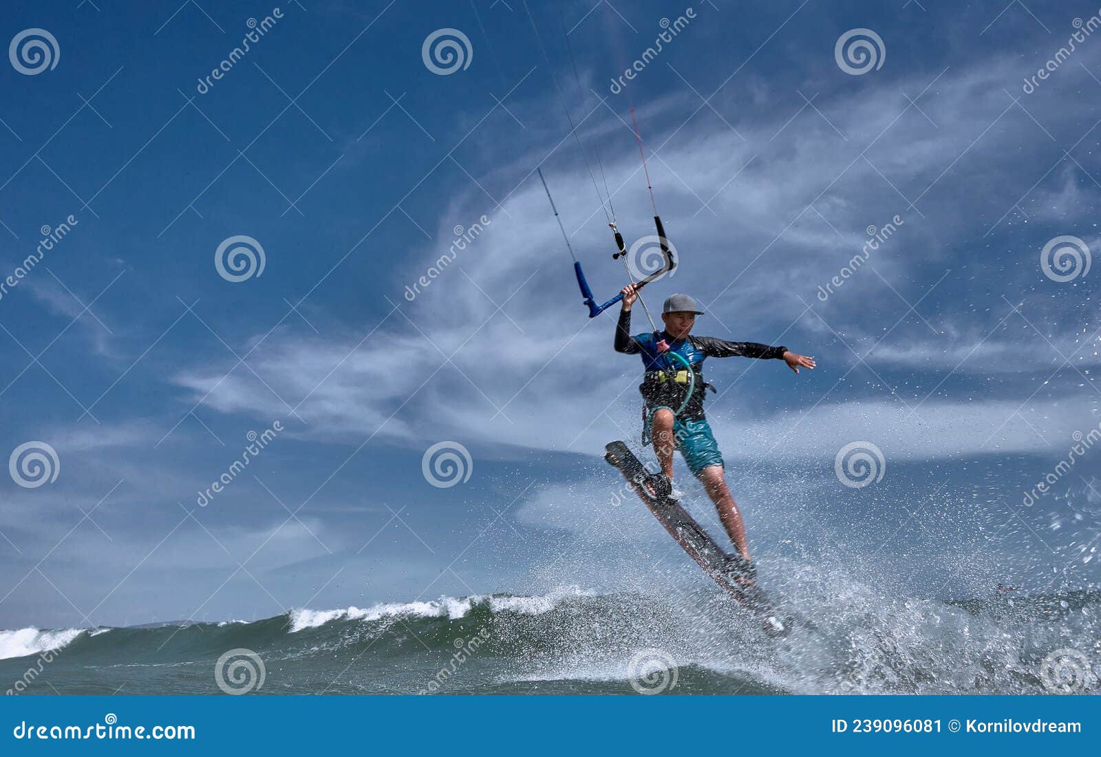 Vietnamese Kite Surfer Jumps with Kiteboard Stock Image Image of