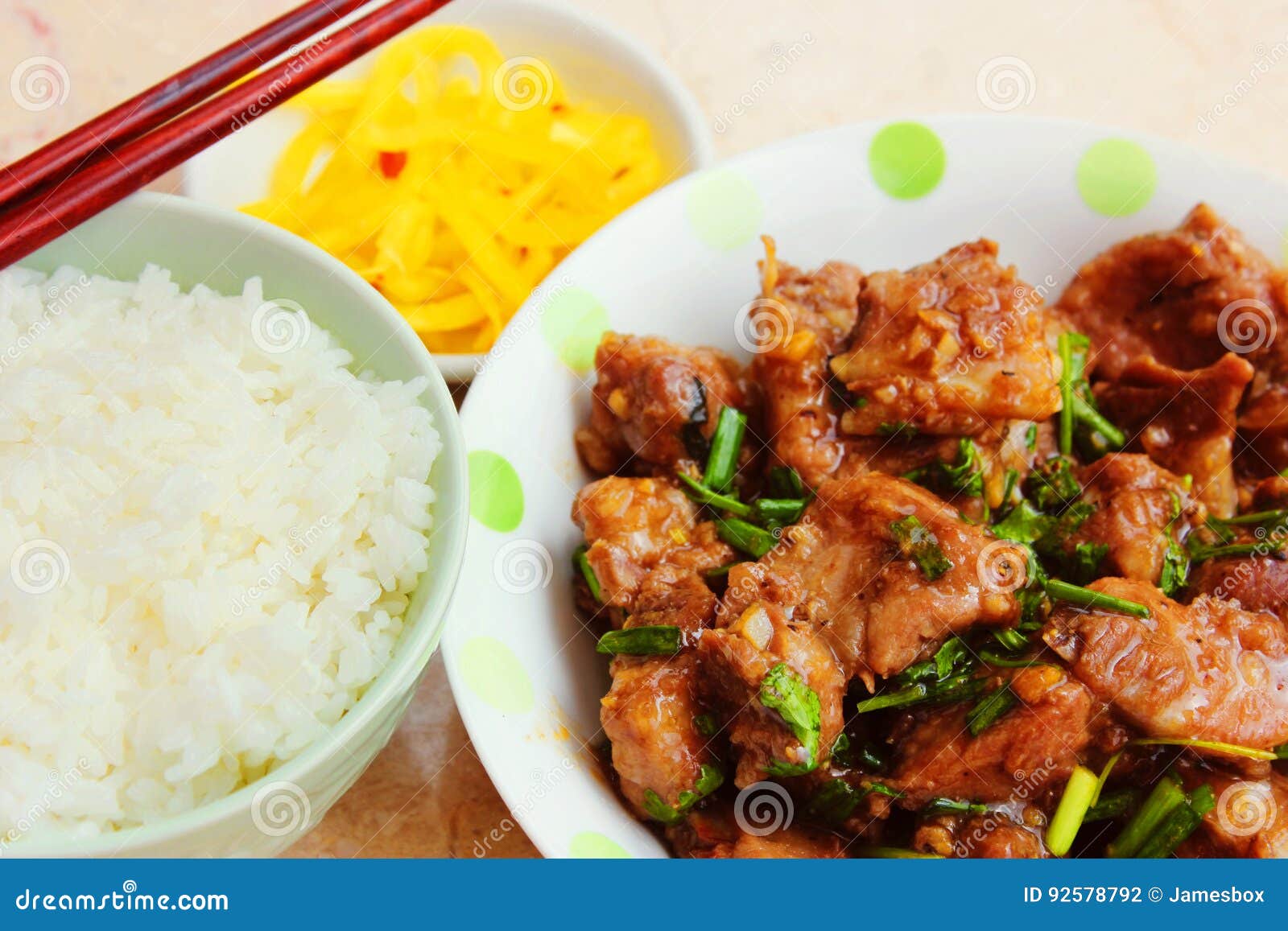 Vietnamese Meal with Rice and Braised Pork Ribs Stock Photo Image of