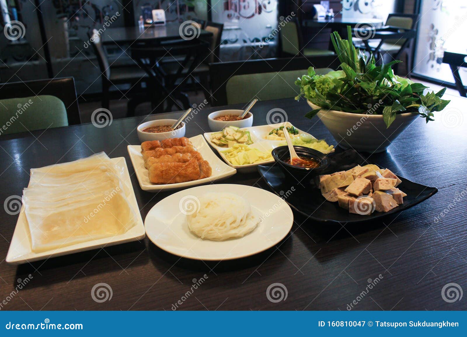 Vietnamese Meatball Wrap with Vegetable and Chili Paste Stock Image