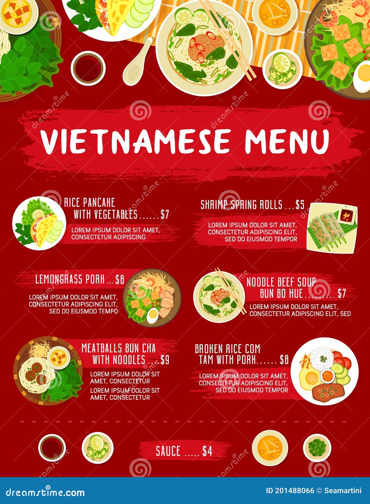 Vietnamese Restaurant Meals Menu Cover Stock Vector - Illustration of ...