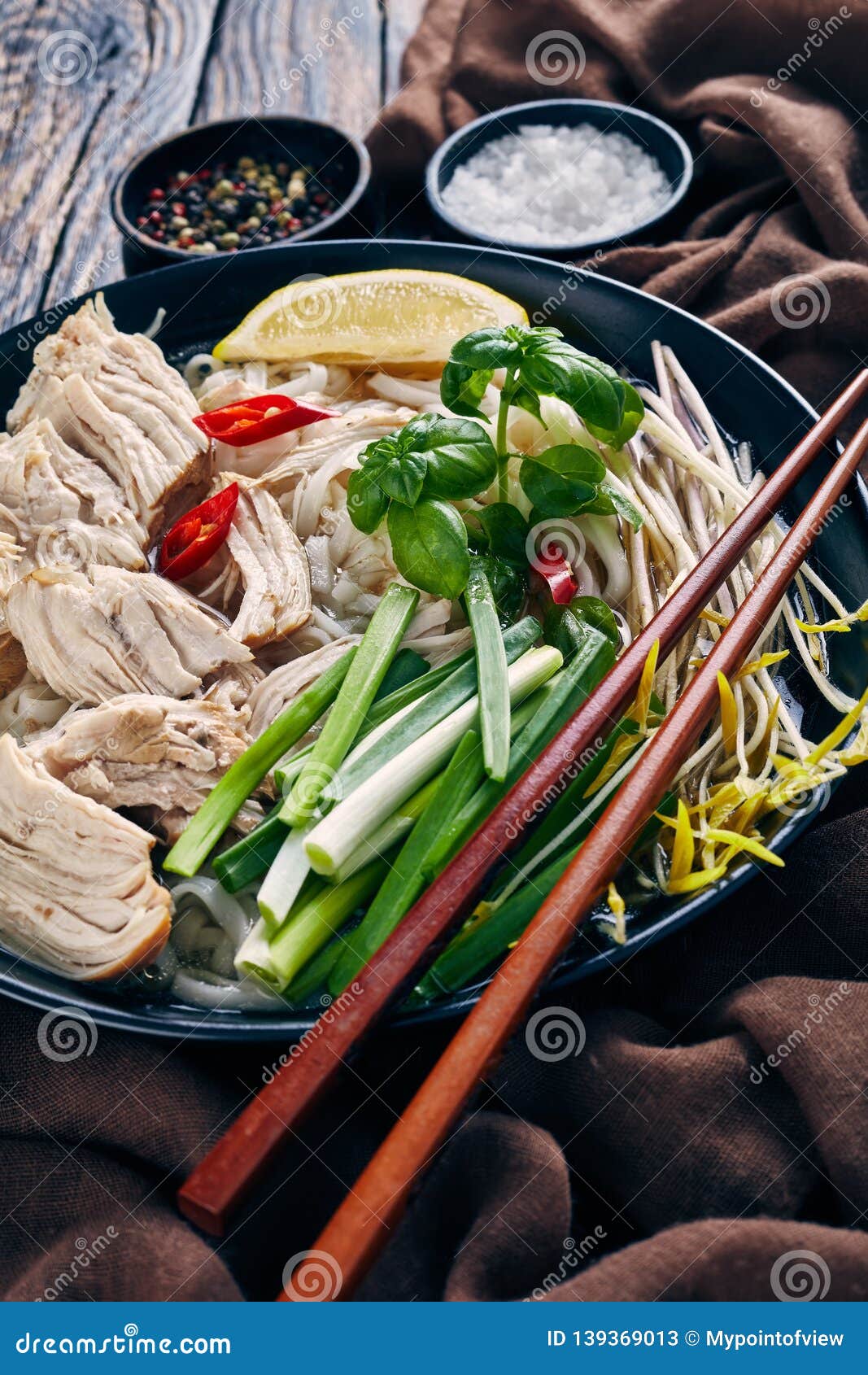 Soup Pho Ga with Chicken Breast, Rice Noodles Stock Image - Image of ...