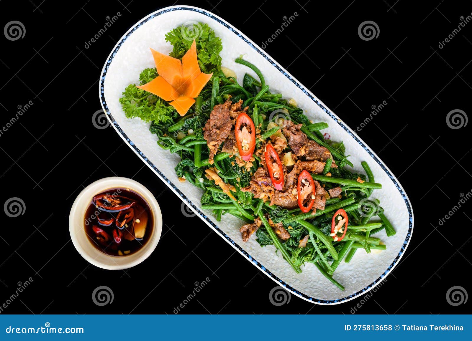 Vietnamese Stir Fried Beef with Morning Glory Stock Photo - Image of