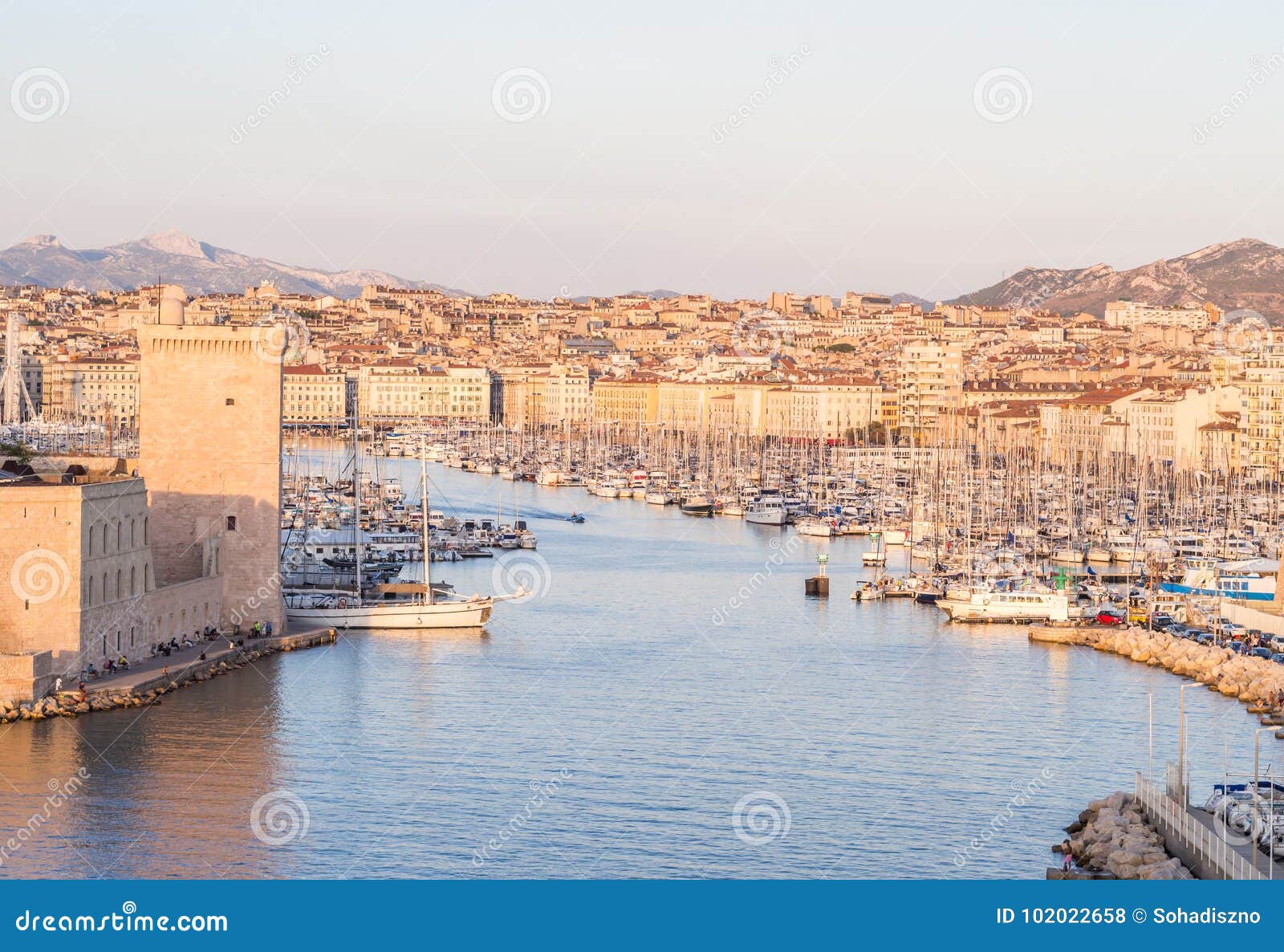 Vieux Port De Vieux De Marseille France Au Coucher Du