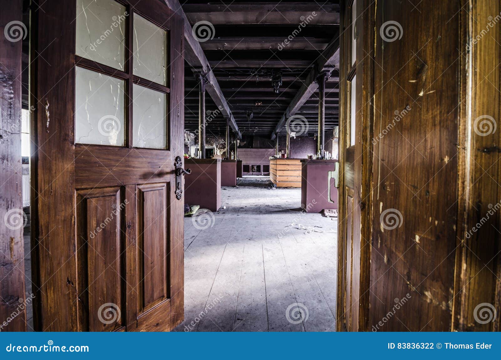 View in abandoned inn stock photo. Image of collapse 83836322