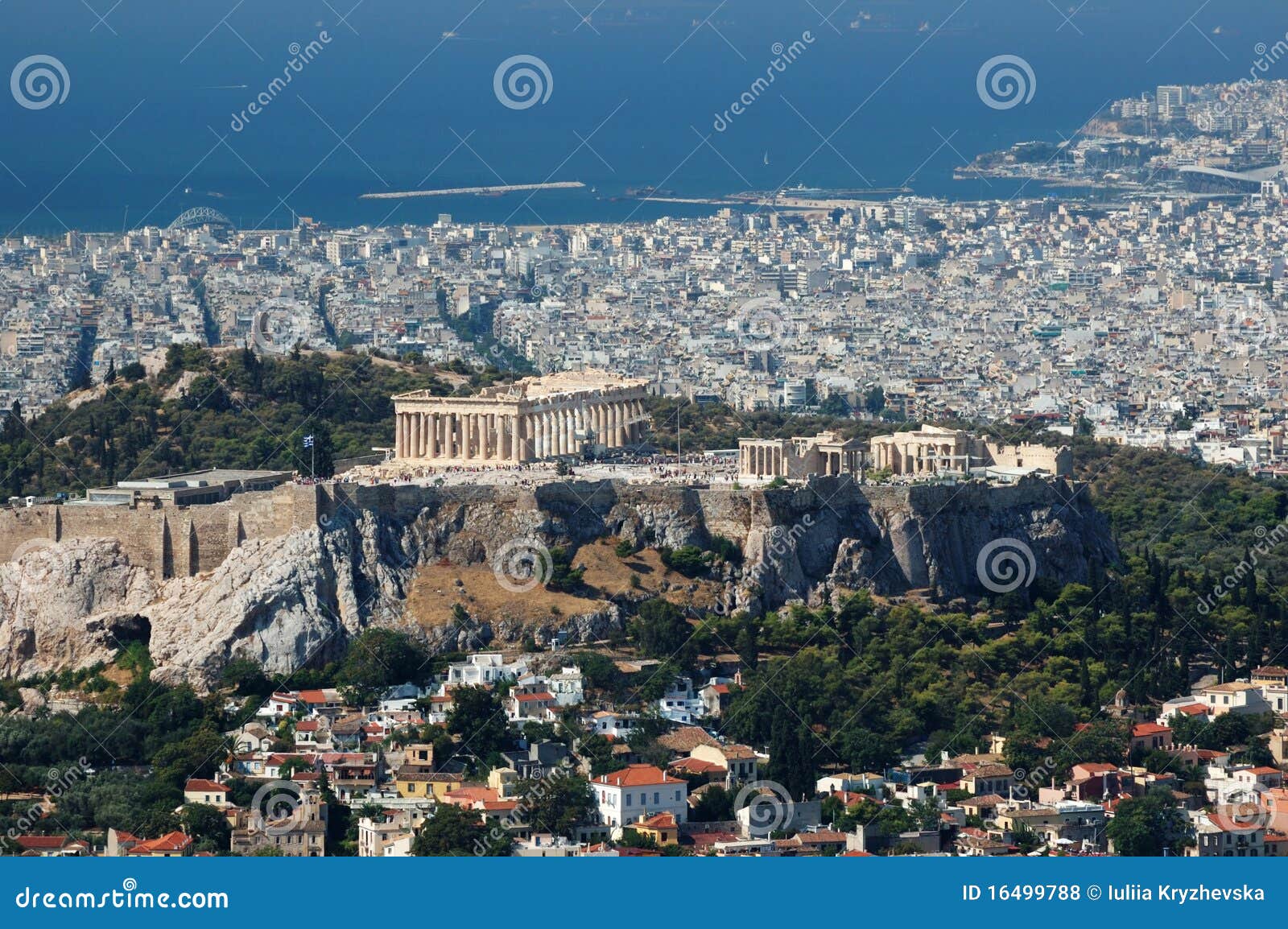 view of acropolis from lykavittos hill,athens