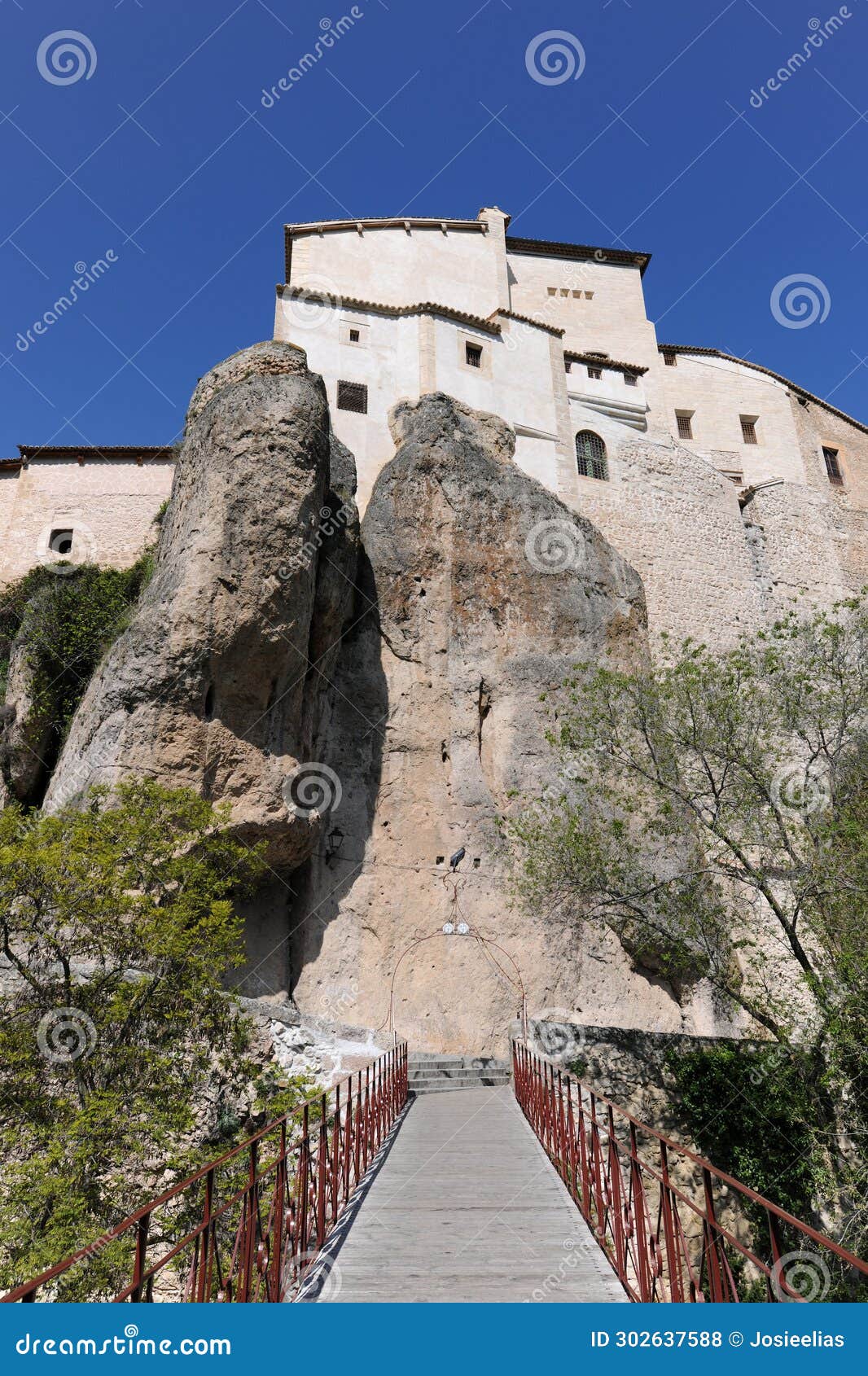 view across bridge to cuenca on top of cliff, castilla-la mancha, spain