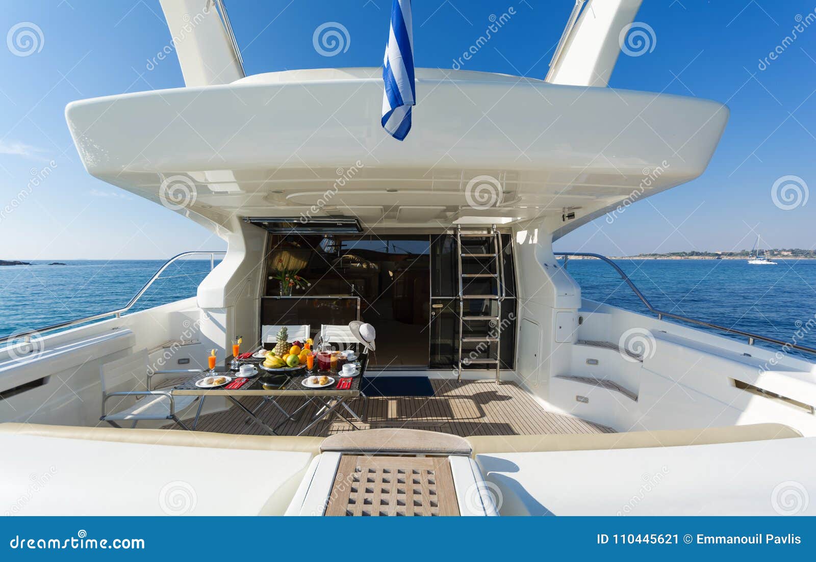 Aftdeck of a Motoryacht in the Morning Light Stock Image Image of