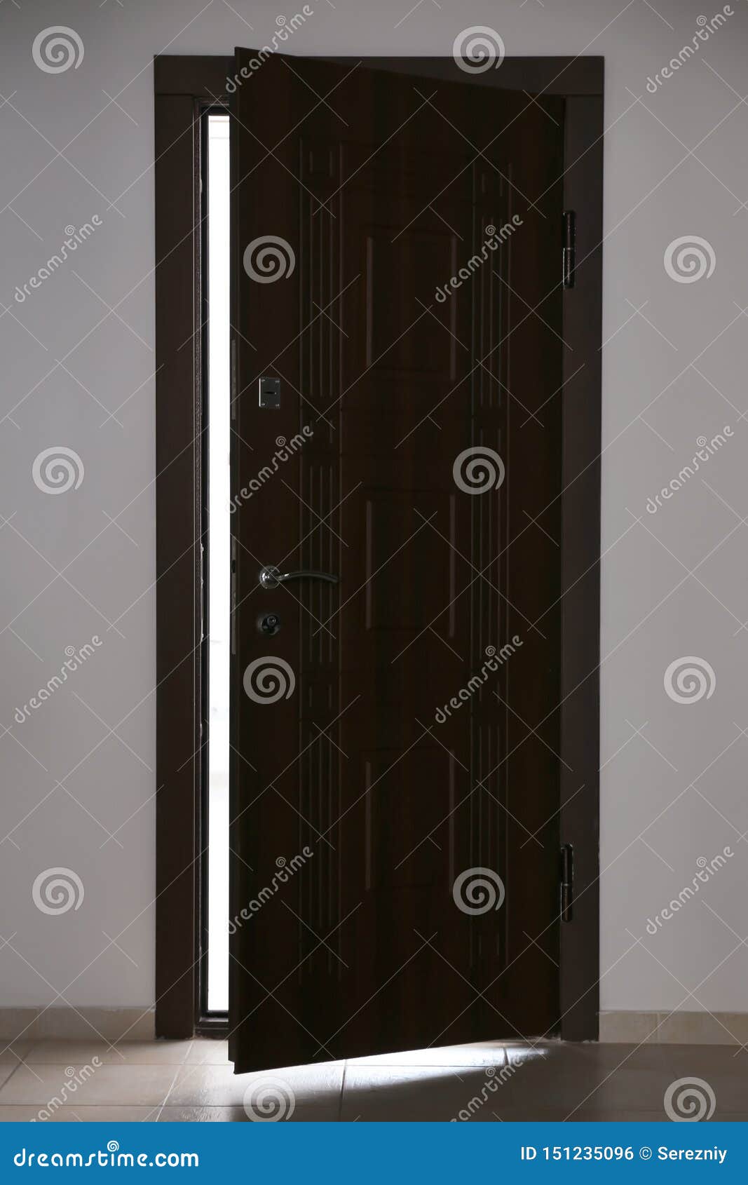 View of ajar wooden door stock photo. Image of wooden 151235096