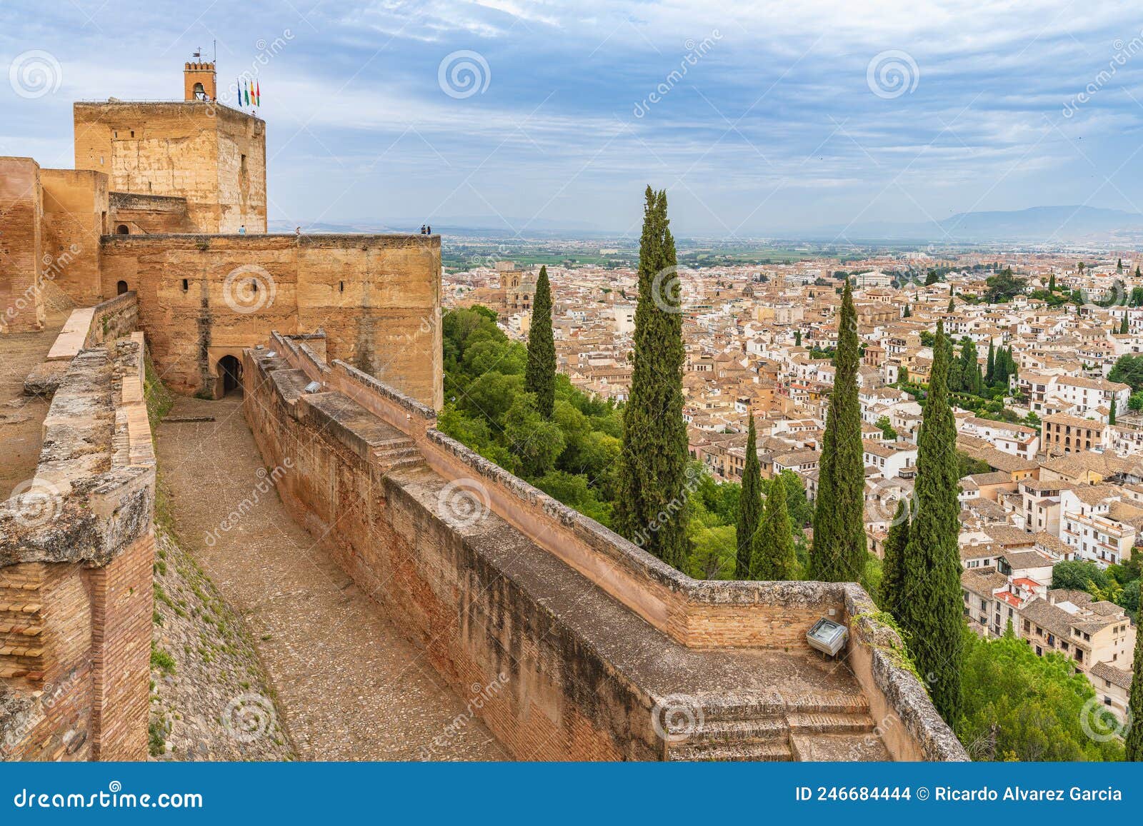 view of the alhambra in the andalusian city of granada, in spain.