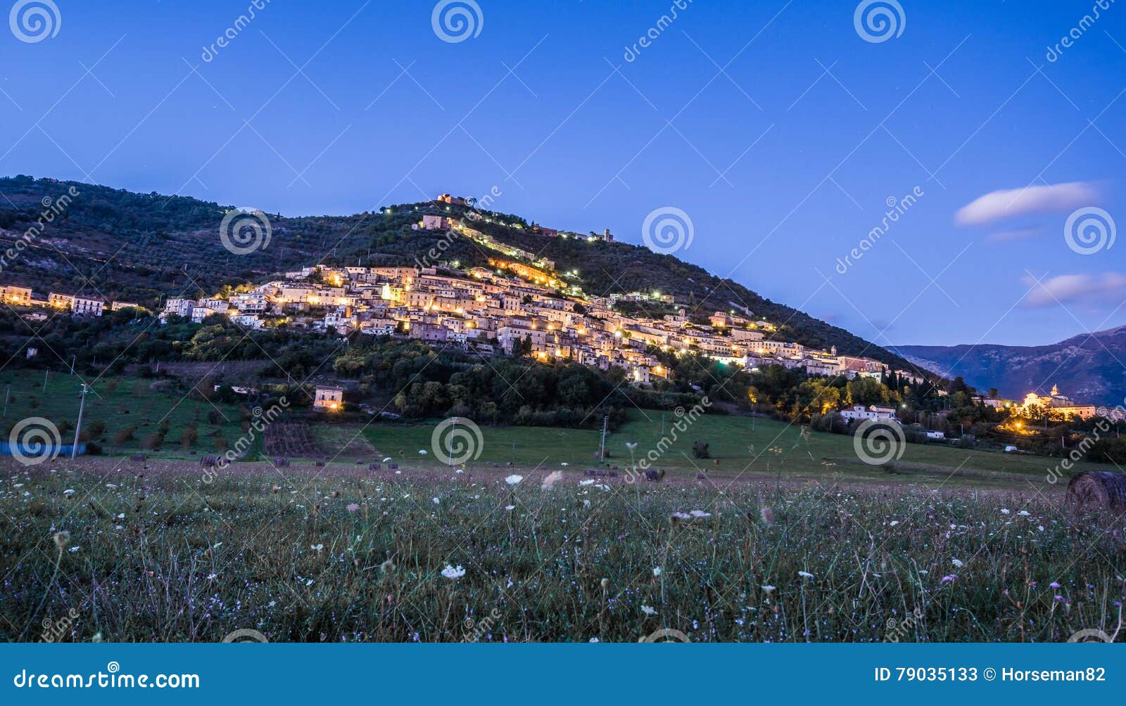 view of alvito, ciociaria, by night from the valley